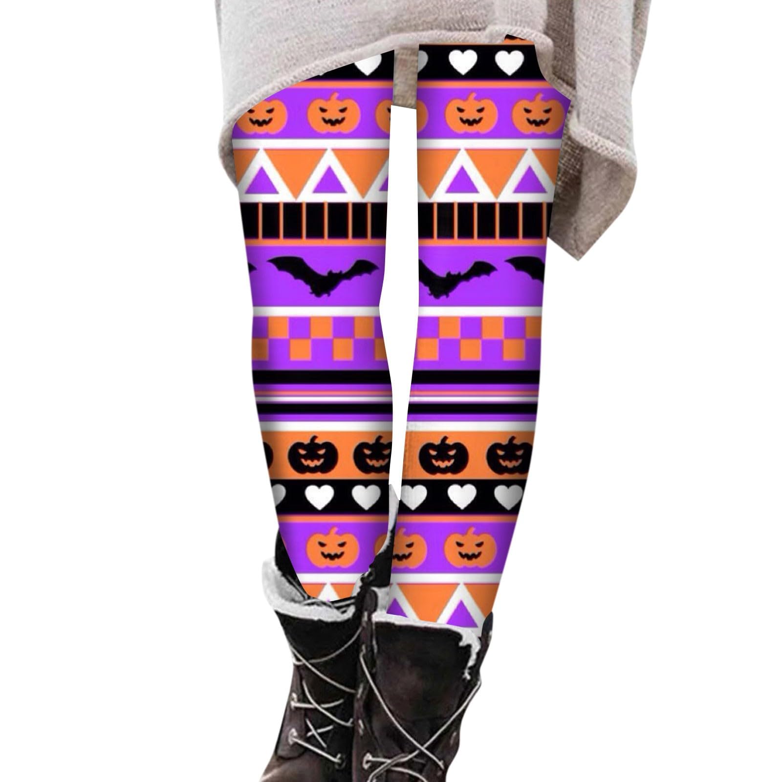 HRSTUYL Women's Plaid Pants - Halloween Print Sweatpants, Cute Elastic Waist Soft Cotton Leggings for Casual Wear & Costume Parties | Perfect for Halloween Outfits, Cosplay & Everyday Comfort