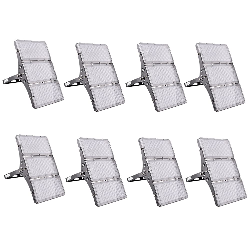 8PCS 300W LED Flood Lights Outdoor - 24000LM Super Bright Security Lights, 3000K Warm White Stadium Lighting, IP65 Waterproof for Yard, Garage, Lawn, Arena | Perfect for Outdoor Events, Sports Fields & Nighttime Safety