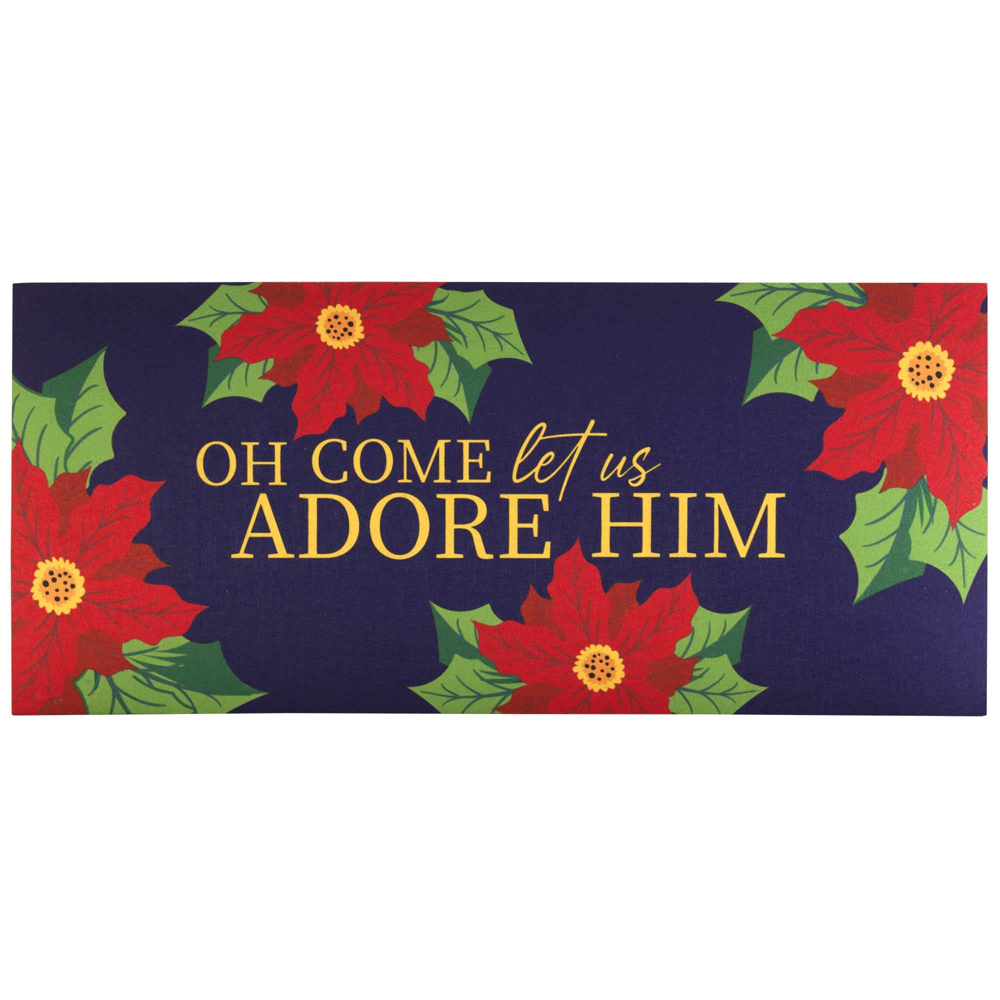 Premium Dicksons Magnolia Garden 'O Come Let Us Adore Him' Blue 22x10 Inch Rubber Outdoor Doormat - Non-Slip Welcome Mat for Front Door, Porch, Patio & Entryway Decor