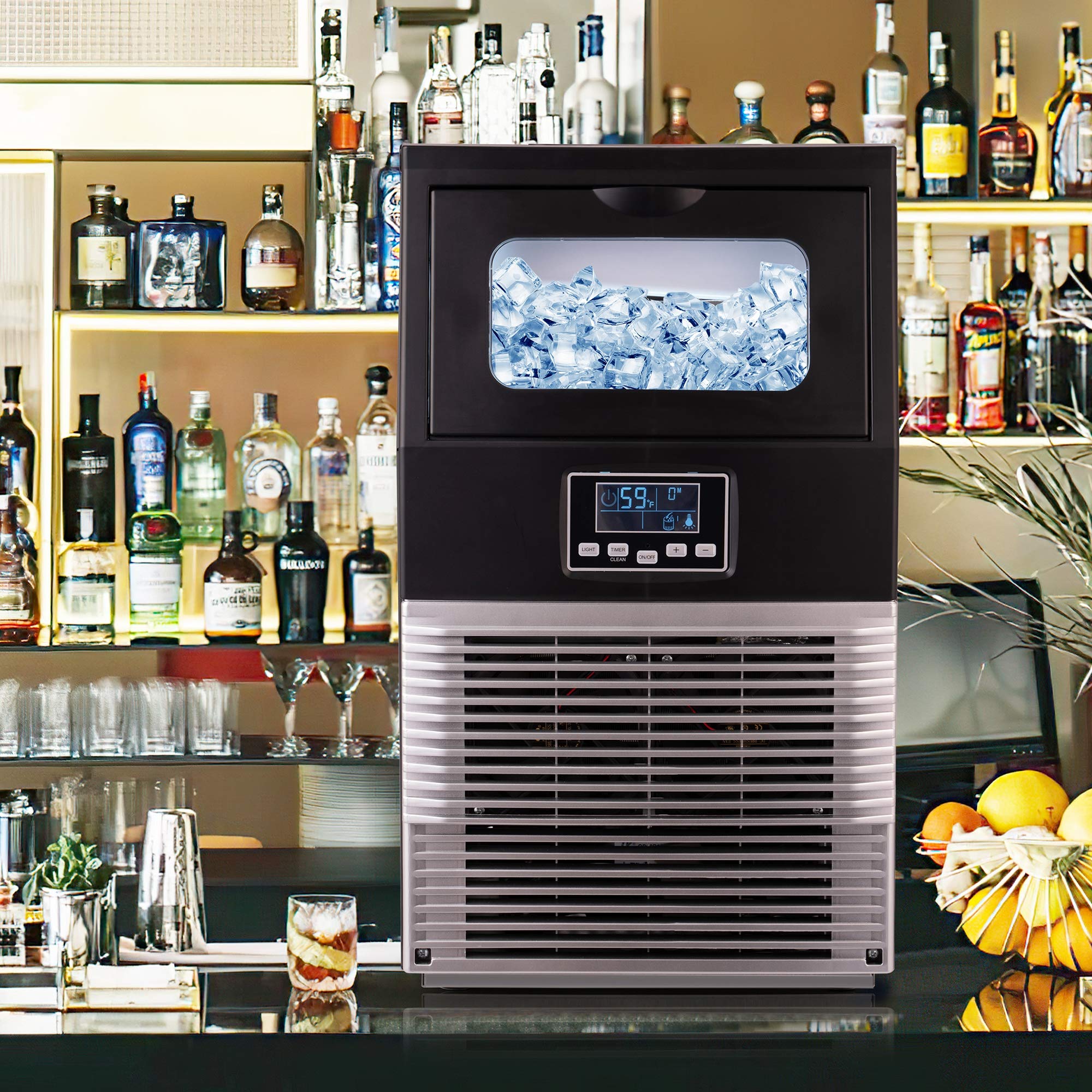 Commercial Ice Maker Machine 66LBS/24H Stainless Steel Under Counter Freestanding with Self-Cleaning & Automatic Water Inlet - Clear Ice Cube Maker with Scoop - Perfect for Cafes, Bars, Restaurants, Home & Office Use