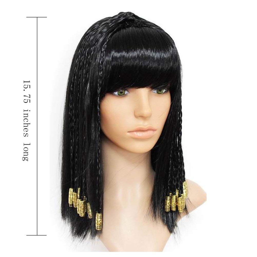 Lontakids Egyptian Queen Black Wigs with Braids Fringe - Kids Costume Accessories for Halloween, Cosplay & Dress-Up Parties