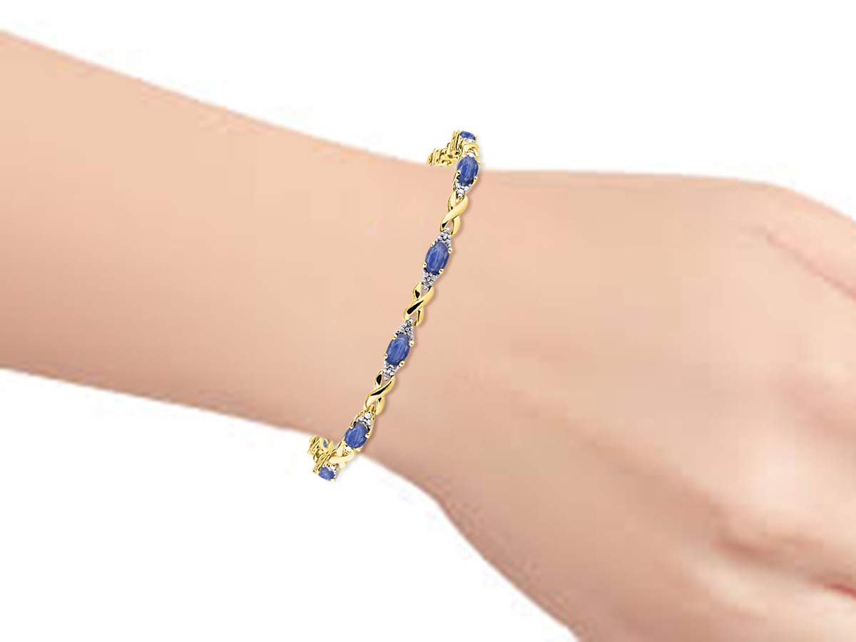 RYLOS Women's Yellow Gold Plated XO Hugs & Kisses Tennis Bracelet with Gemstones & Genuine Diamonds - Adjustable 7