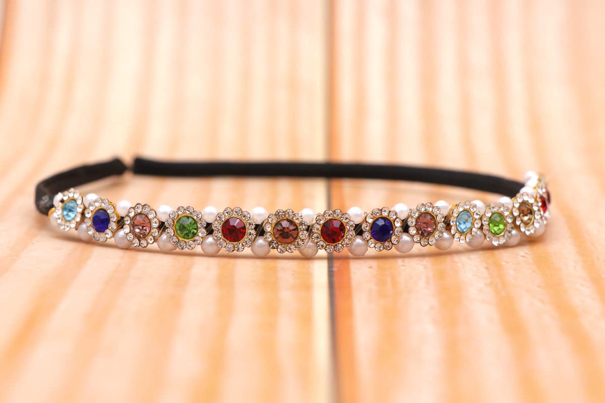 **NAVMAV Sparkling Rhinestone Headbands for Women - Non-Slip Beaded Hair Accessories (2-Pack) - Perfect for Weddings, Parties & Everyday Glam**