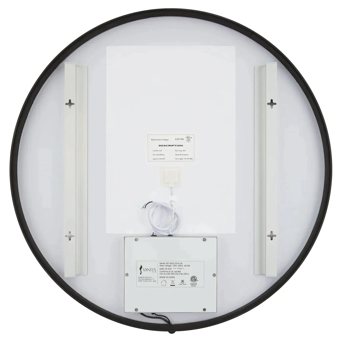 Oxygen AVIOR 3 0203 15 Round Lighted LED Bathroom Mirror 48 Inch Black - Perfect for Vanity, Makeup, and Modern Home Decor