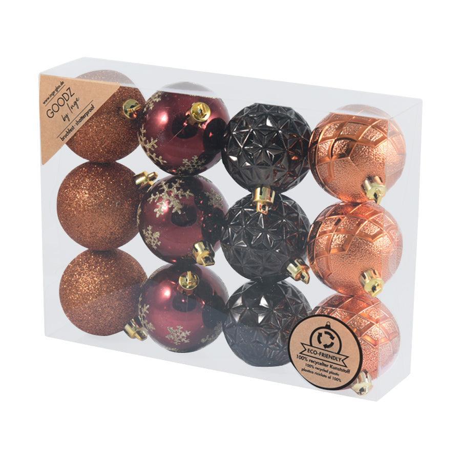 INGE Goodz Mixed Ornament Balls - 12pcs, 6cm Christmas Tree Decorations for Holiday Party, Home & Office Decor