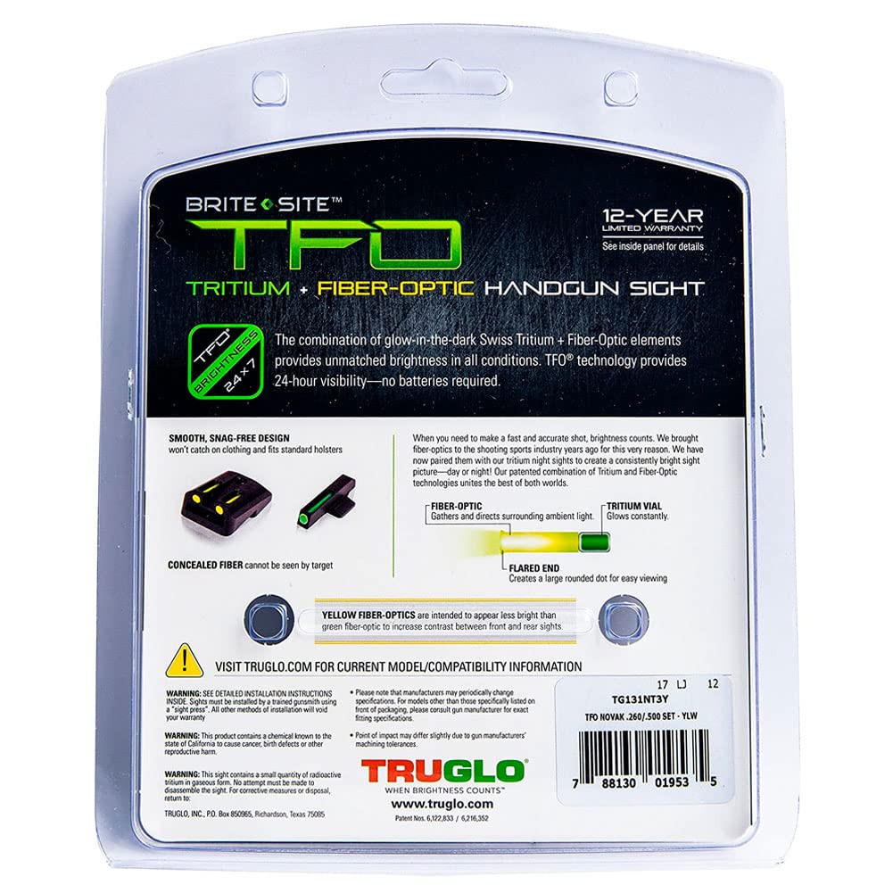 Truglo TFO Tritium & Fiber-Optic Handgun Sight Set - High Visibility Front & Rear Night Sights for 1911 Pistols | Compact, Durable Design for Tactical Shooting, Home Defense & Low-Light Conditions