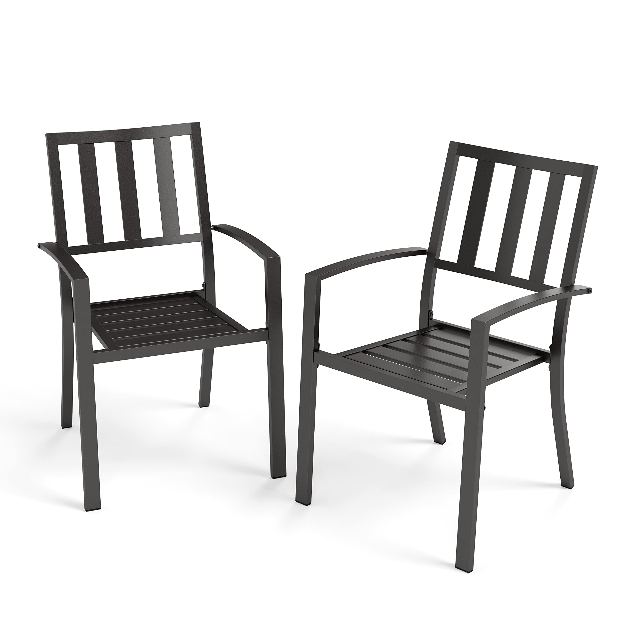 PHI VILLA Wrought Iron Patio Dining Chairs - Set of 2 Stackable Black Metal Bistro Chairs for Indoor & Outdoor Use, Garden, Lawn, Deck - Supports 300 lbs - Perfect for Backyard Dining, Poolside Relaxation, and Outdoor Entertaining