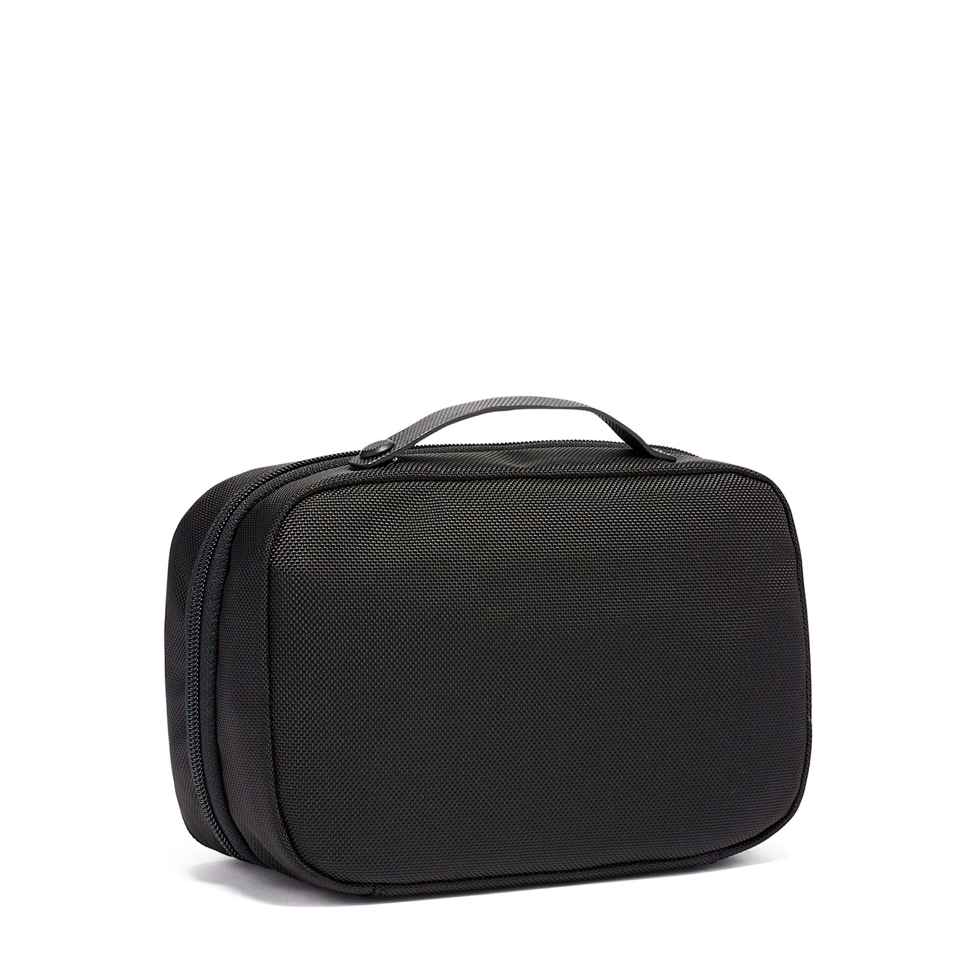 TUMI Alpha 3 Split Travel Kit - Premium Leather Toiletry Bag for Men & Women | Waterproof Cosmetic Organizer with Embossed Handle | Perfect for Business Trips, Gym & Weekend Getaways (Black)
