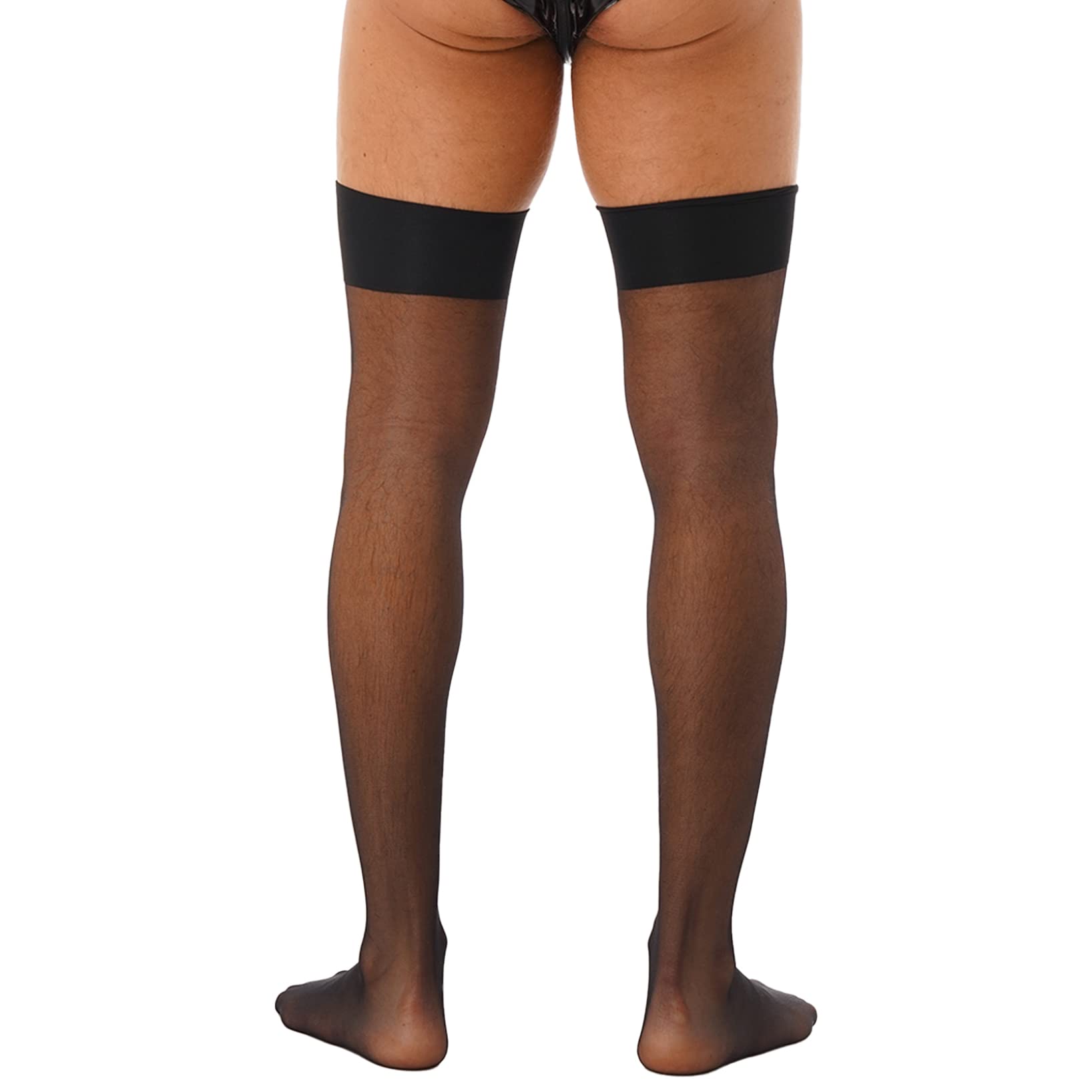 Men's Sissy Thigh High Sheer Stockings - Opaque Nylon Hosiery with Stay-Up Mesh Design & Closed Toe - Perfect for Cosplay, Crossdressing, and Nightwear