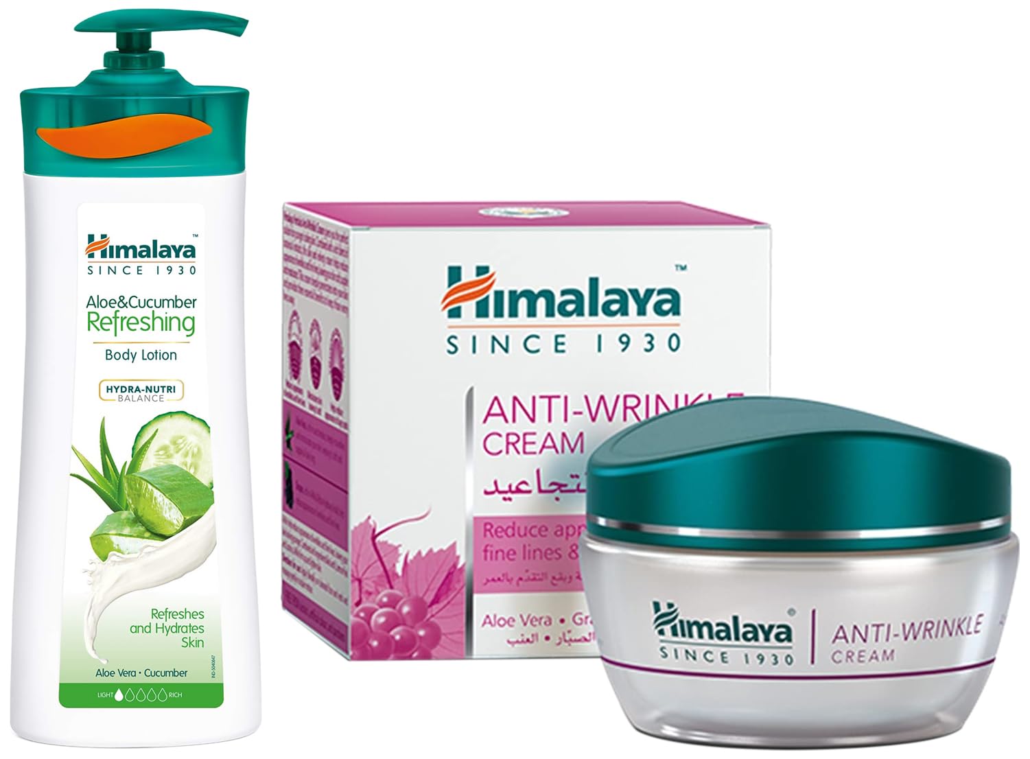Himalaya Herbals Anti-Wrinkle Face Cream 50g & Aloe Cucumber Body Lotion 400ml Combo - Hydrating Skincare Set for Dry Skin, Anti-Aging & Moisturizing - Perfect for Daily Face & Body Care Routine