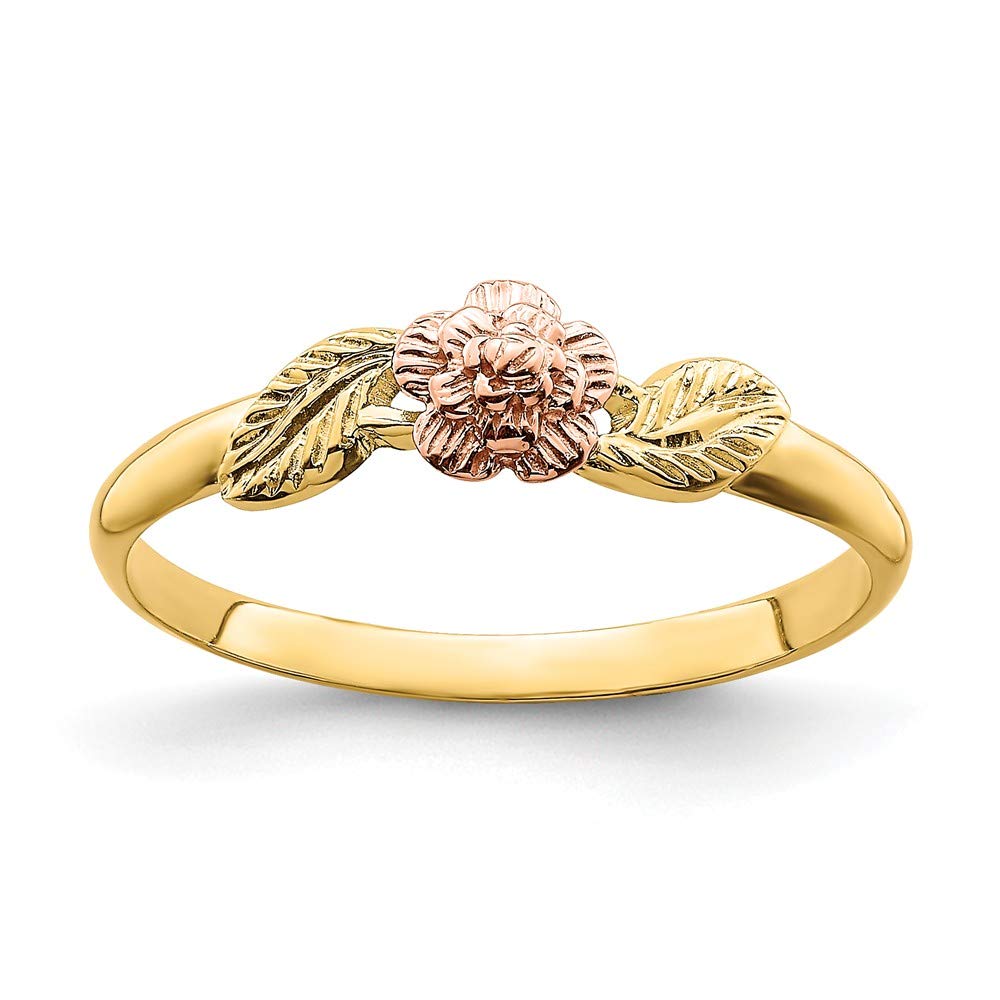 14K Yellow Gold Two-Tone Diamond-Cut Leaf Flower Ring Band for Women - Elegant Nature-Inspired Jewelry for Weddings, Anniversaries & Special Occasions