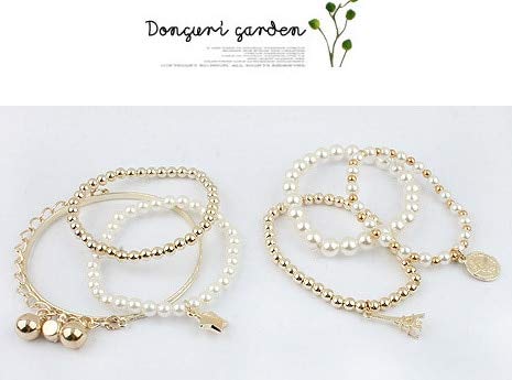 Ochoos European Style Multilayer Coin & Eiffel Tower Bracelet Set for Women - Trendy Beaded Star Tassel Bangles in Gold Metal - Perfect for Parties, Dating & Everyday Fashion Accessories