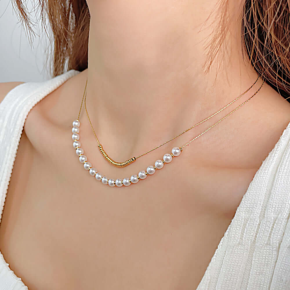 Elegant Dainty Pearl Beads Layering Chain Necklace for Women | GX2309 | Perfect for Everyday Wear, Date Nights & Special Occasions