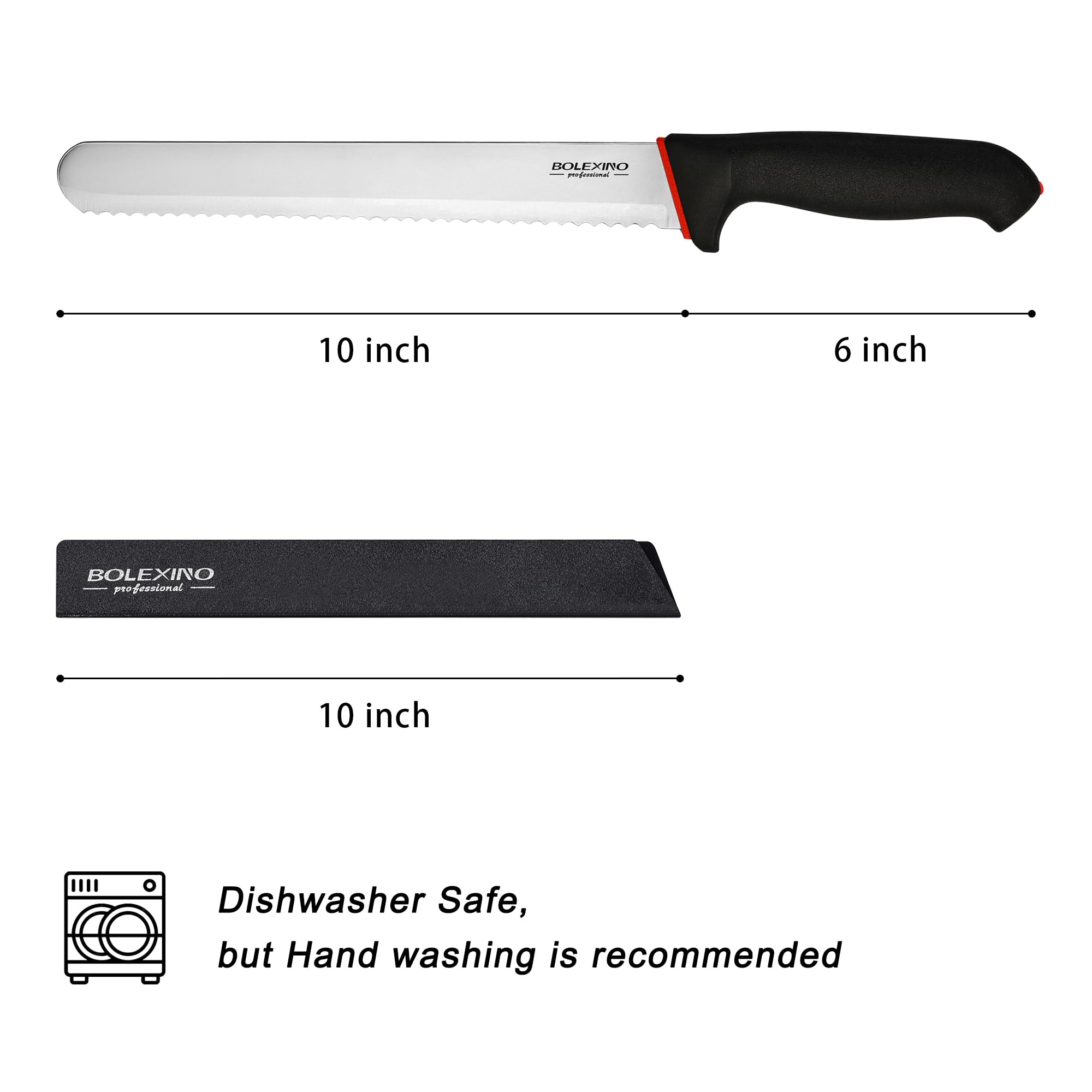 10 Inch Serrated Bread Knife with Sheath - Wavy Edge Professional Wide Blade for Homemade Bread, Crusty Loaves, Cakes & Bagels - 2.5MM Thickened High Carbon Stainless Steel - Perfect for Bakeries, Kitchens & Gift Giving