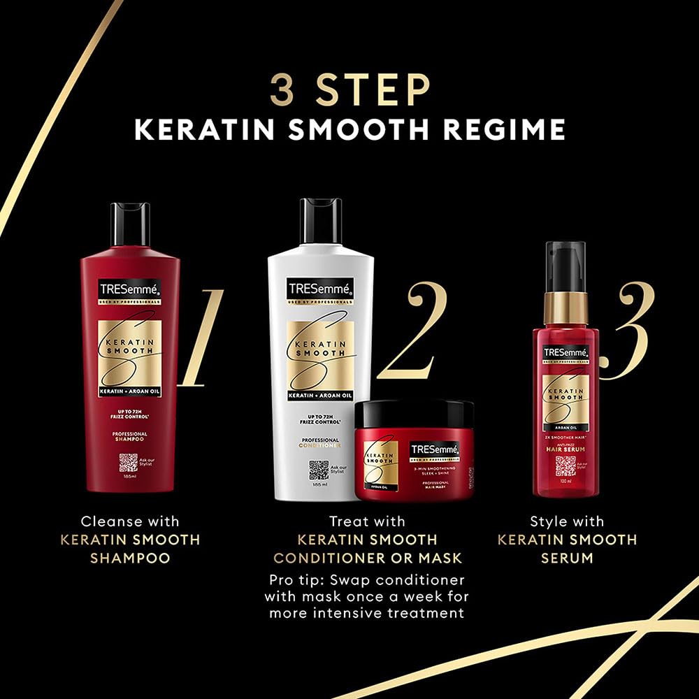 TRESemme Keratin Smooth Conditioner 190ml - Keratin & Moroccan Argan Oil Formula for Smoother, Shinier Hair - Frizz Control & Nourishment Lasts 72 Hours - Unisex Hair Care - Perfect for Daily Use, Salon-Like Results at Home