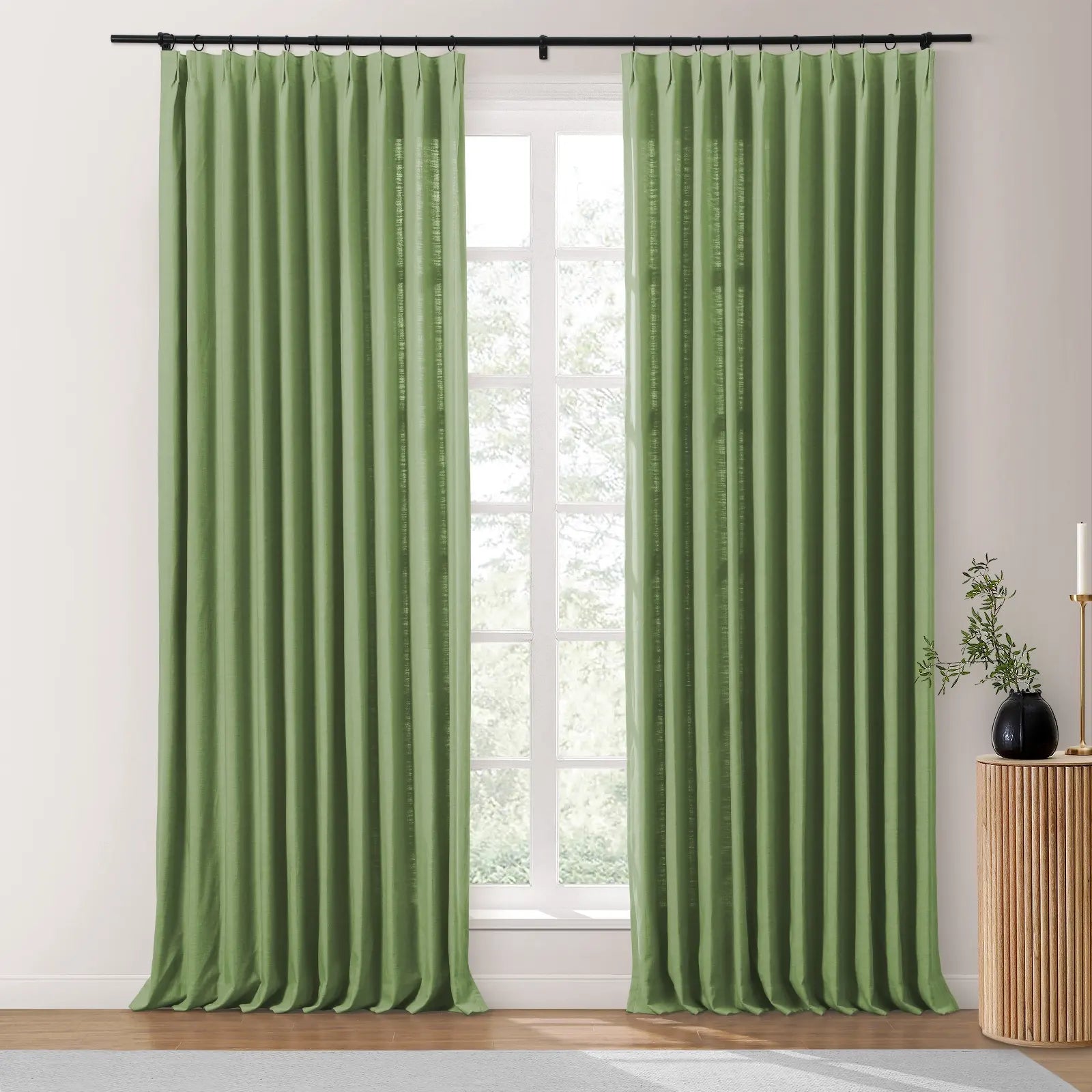 Isabella Heavyweight Cotton Blackout Curtains - Thermal Insulated Pleated Drapes for Living Room & Bedroom - Noise Reducing & Energy Saving Home Decor