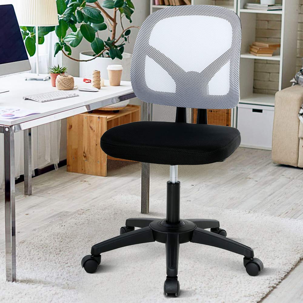 Ergonomic Mesh Office Chair with Lumbar Support - Adjustable Height, Armless Swivel Rolling Task Chair for Women & Men - Perfect for Home Office, Computer Desk, Gaming & Workspace (White)