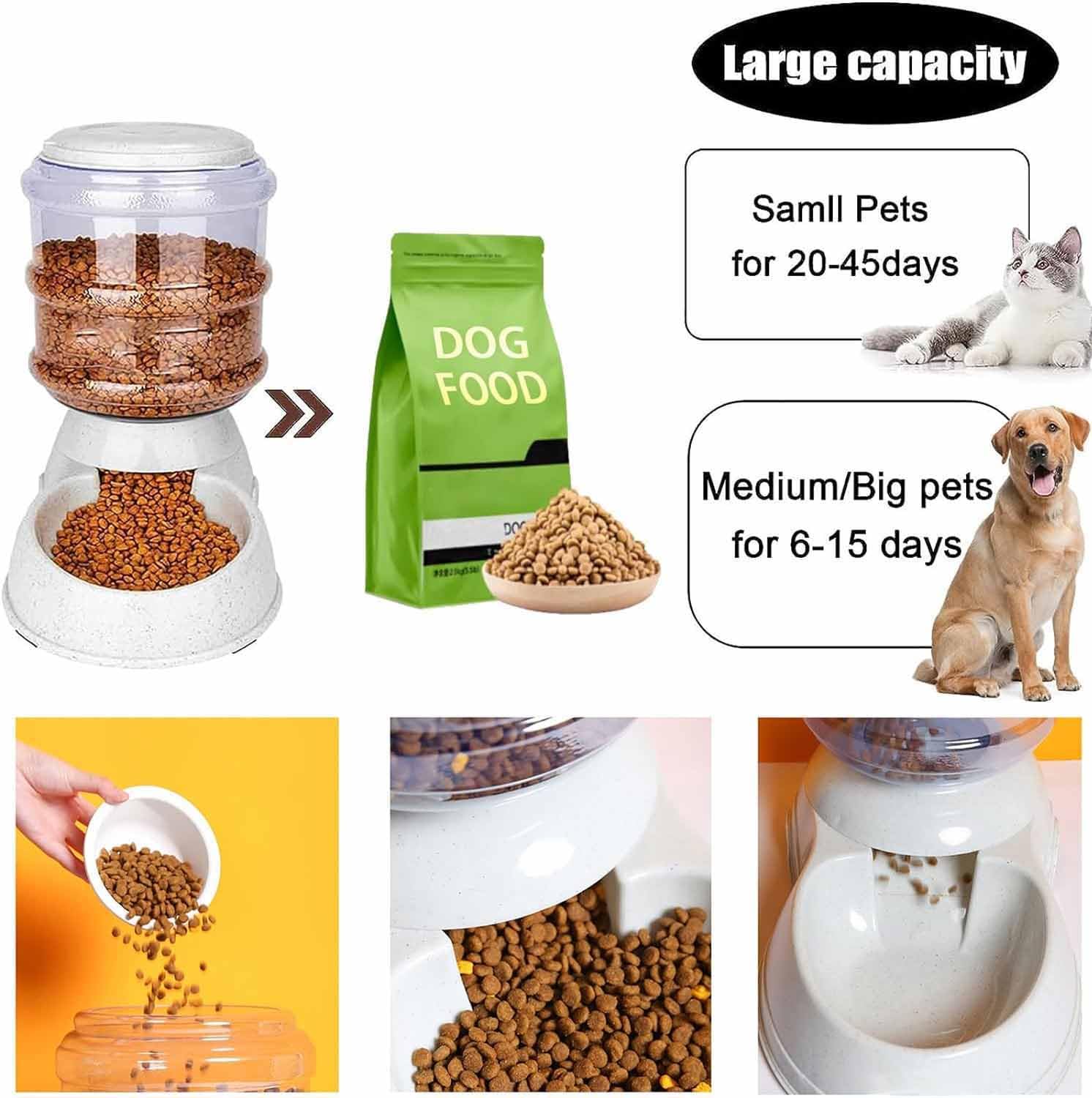 Automatic Dog Feeder for Large Dogs - 3.8L Gravity Pet Food Dispenser with Dry Food Storage | Travel & Home Use for Cats & Dogs | Durable Pet Bowl for Daily Feeding & Vacation Supply