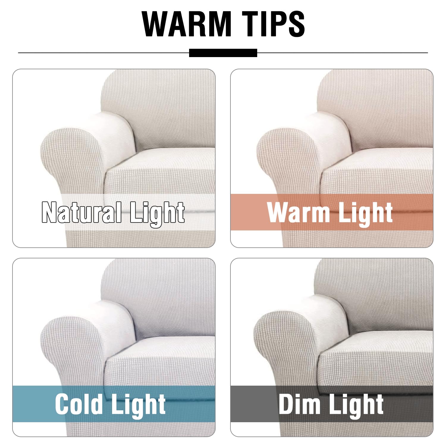 H.VERSAILTEX 4-Piece Stretch Sofa Slipcover for 3-Cushion Couch - Upgraded Thick Jacquard Fabric - Ivory - Perfect for Living Room, Family Room & Home Decor Protection