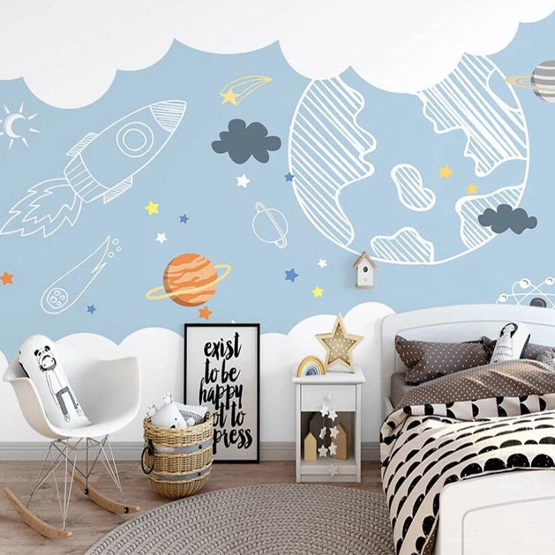 Space Adventure Sketch Nursery Wallpaper - Galaxy Themed Kids Room Decor for Boys & Girls - Perfect for Bedrooms, Playrooms & Daycares
