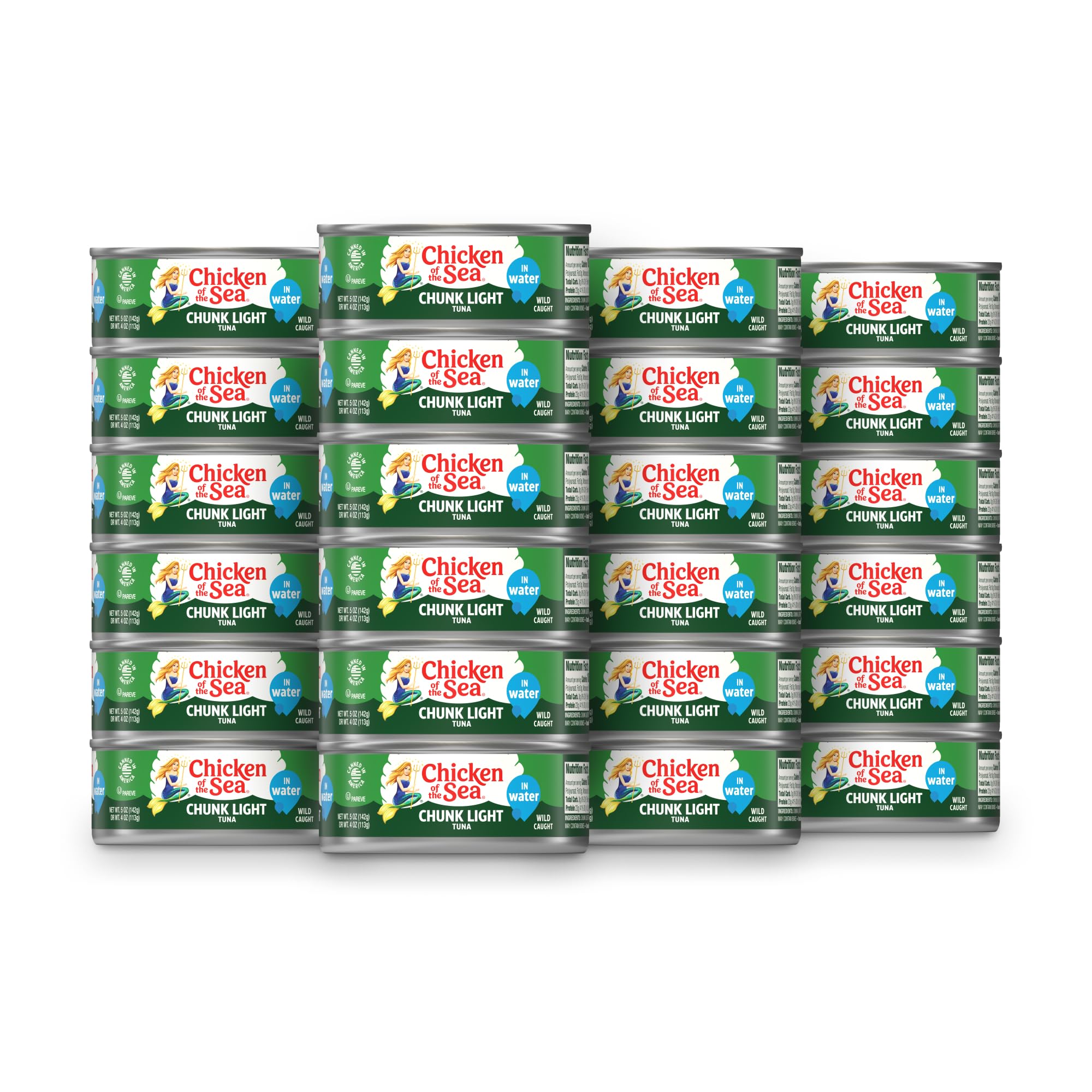 Chicken of the Sea Wild Caught Chunk Light Tuna in Water - 5oz Cans (24 Pack, 6x4-Count) | High Protein Canned Tuna for Salads, Sandwiches & Meal Prep | Keto & Paleo Friendly