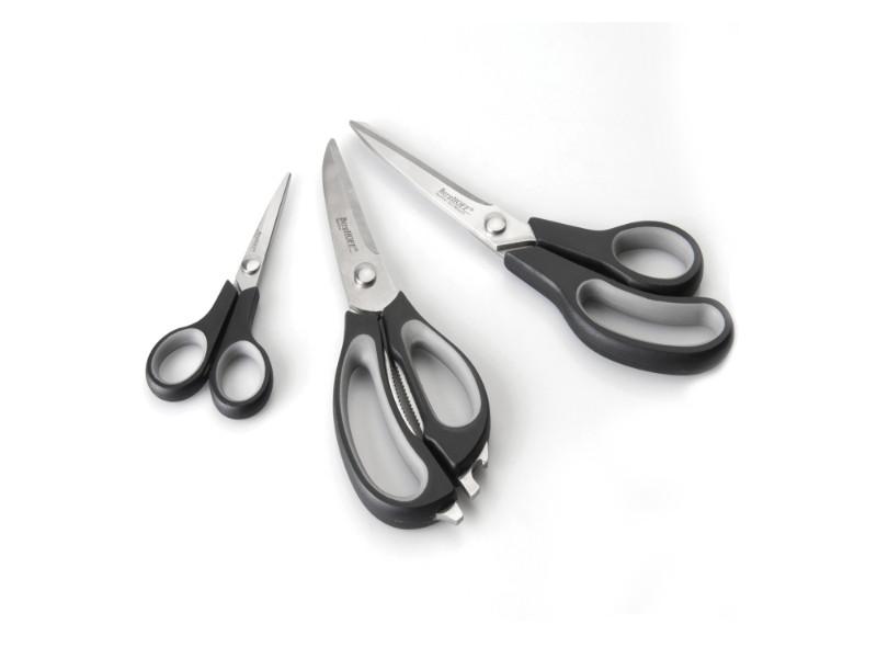 BergHOFF Essentials 3-Piece Stainless Steel Kitchen Scissor Set - Black - Heavy Duty Cooking Shears for Cutting Meat, Herbs & Poultry - Perfect for Home Chefs & Food Prep