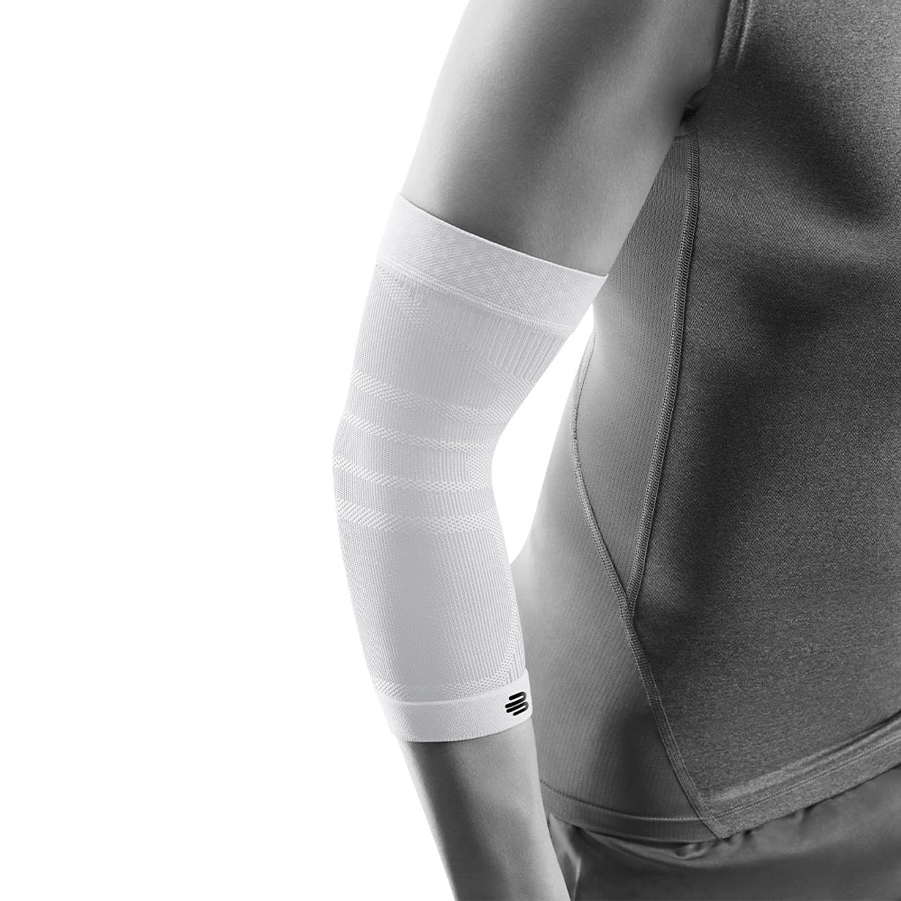 Bauerfeind Sports Compression Elbow Sleeve - Unisex Support for Tennis, Golf, Weightlifting & Impact Sports - Adjustable Fit for Right or Left Arm - White, Large - Ideal for Injury Prevention & Recovery