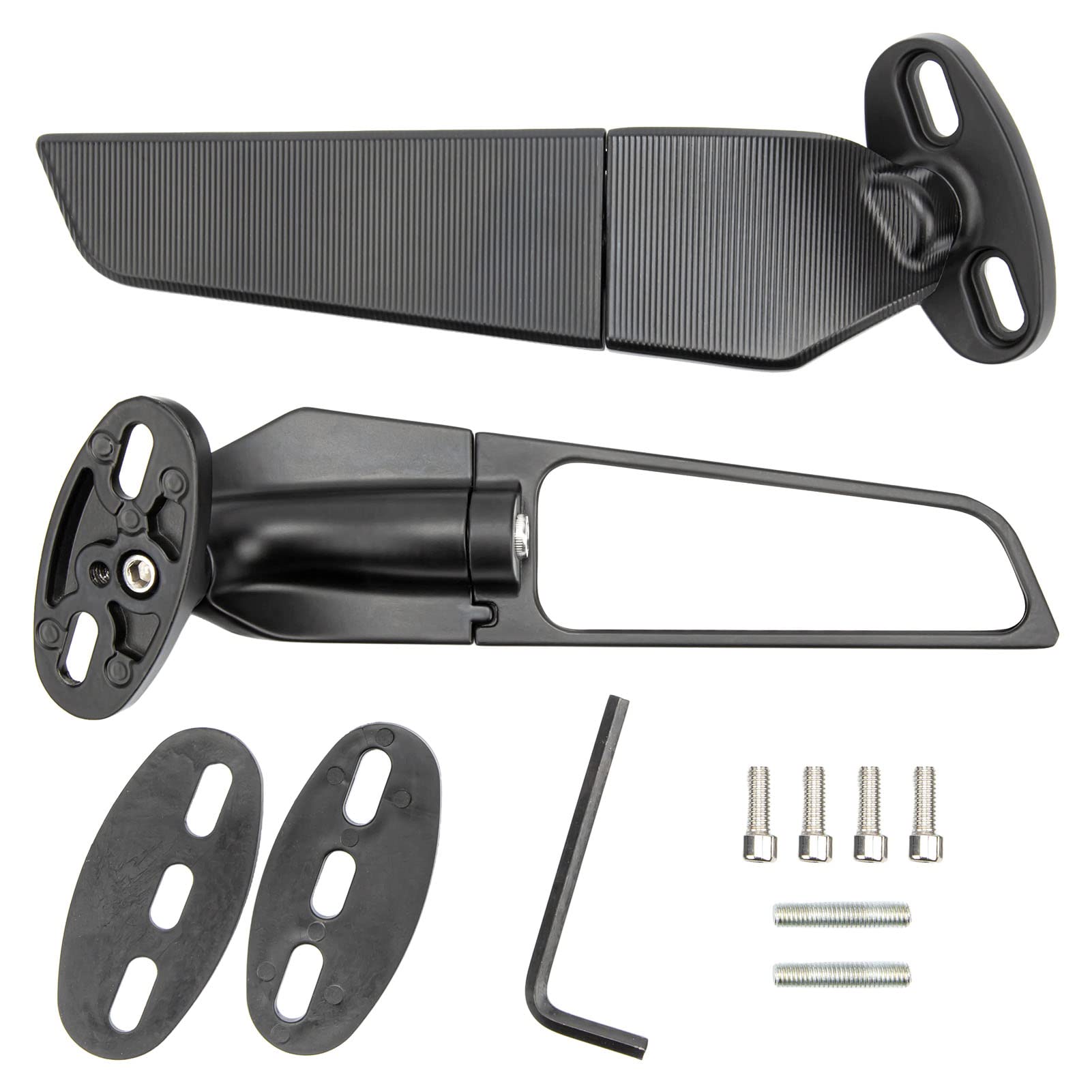 2Pcs Adjustable Rotating Motorcycle Rearview Mirrors - Aluminum Alloy Wind Swivel Wing Mirrors Replacement for 250cc Bikes - Perfect for Cruisers, Touring & Street Motorcycles - Enhances Safety & Visibility on Highways & City Roads