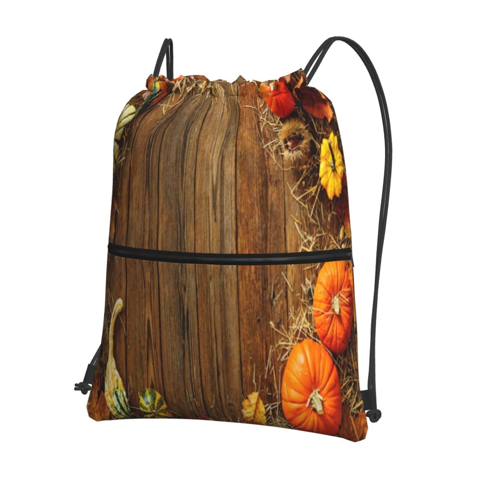 Stylish Fall Pumpkin Drawstring Backpack with Zipper - Durable Gym Bag for Men, Women & Girls - Perfect for Sports, Workouts & Outdoor Activities