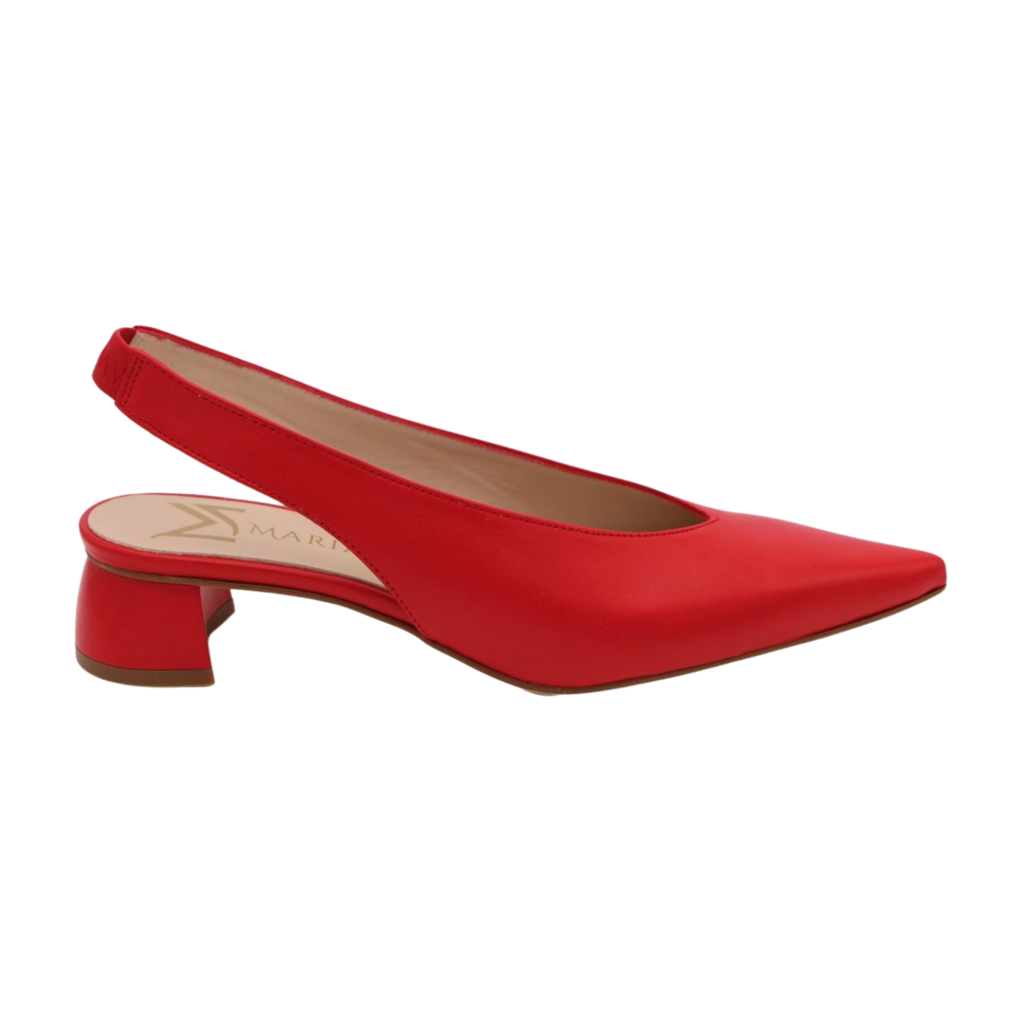 MARIAN Women's Red Leather Slingback Heels - Comfortable Mid Block Heel Pumps for Work, Party & Special Occasions