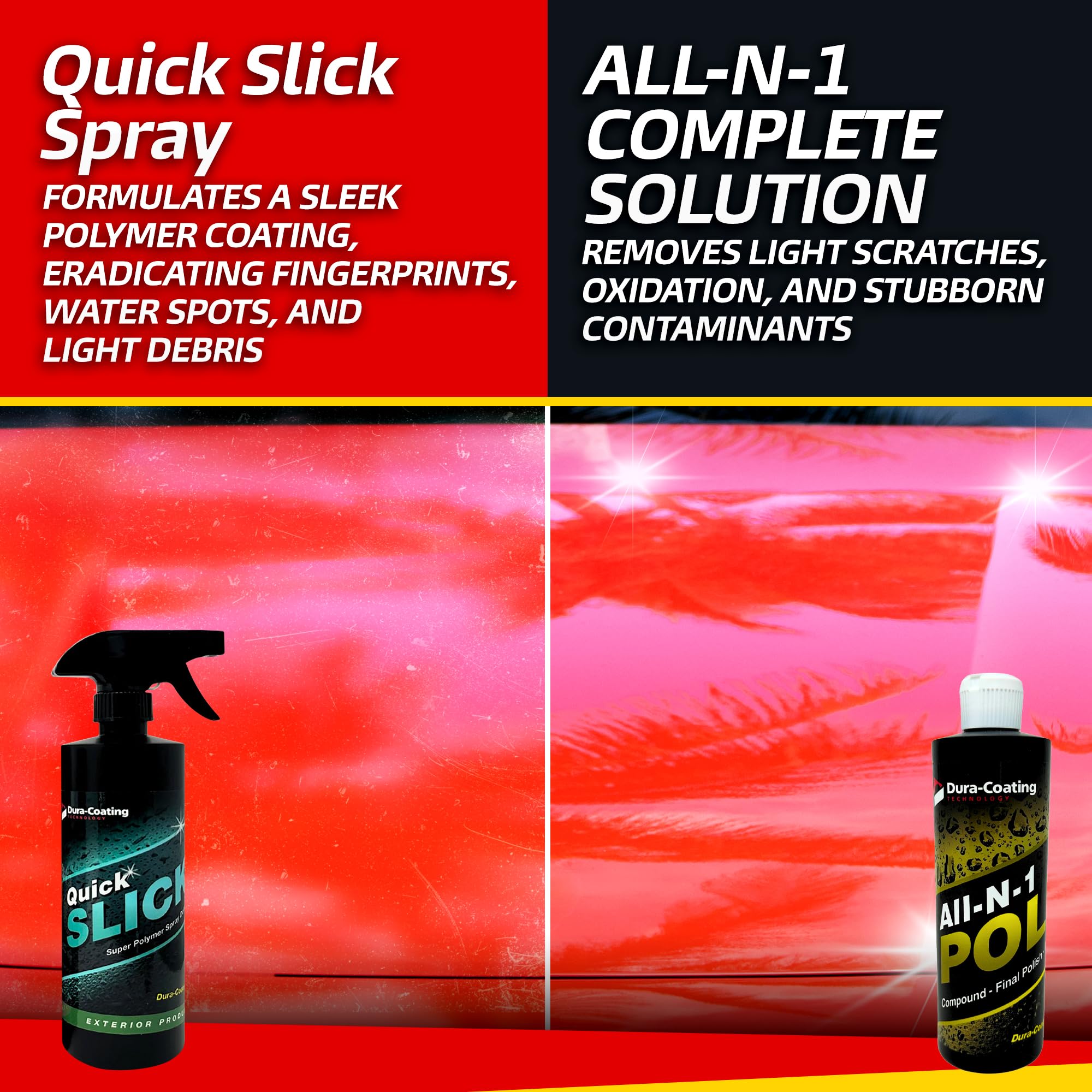 Premium Dura-Coating Metal & Paint Care Bundle - Blue Metal Polish, All-in-One Car Polish, Crazy Suds Car Wash, Wheely Clean Wheel Spray & Quick Slick Polymer Sealant with 4 Buffing Pads & Microfiber Towel - Complete Auto Detailing Kit for Cars, Motorcycles & Boats