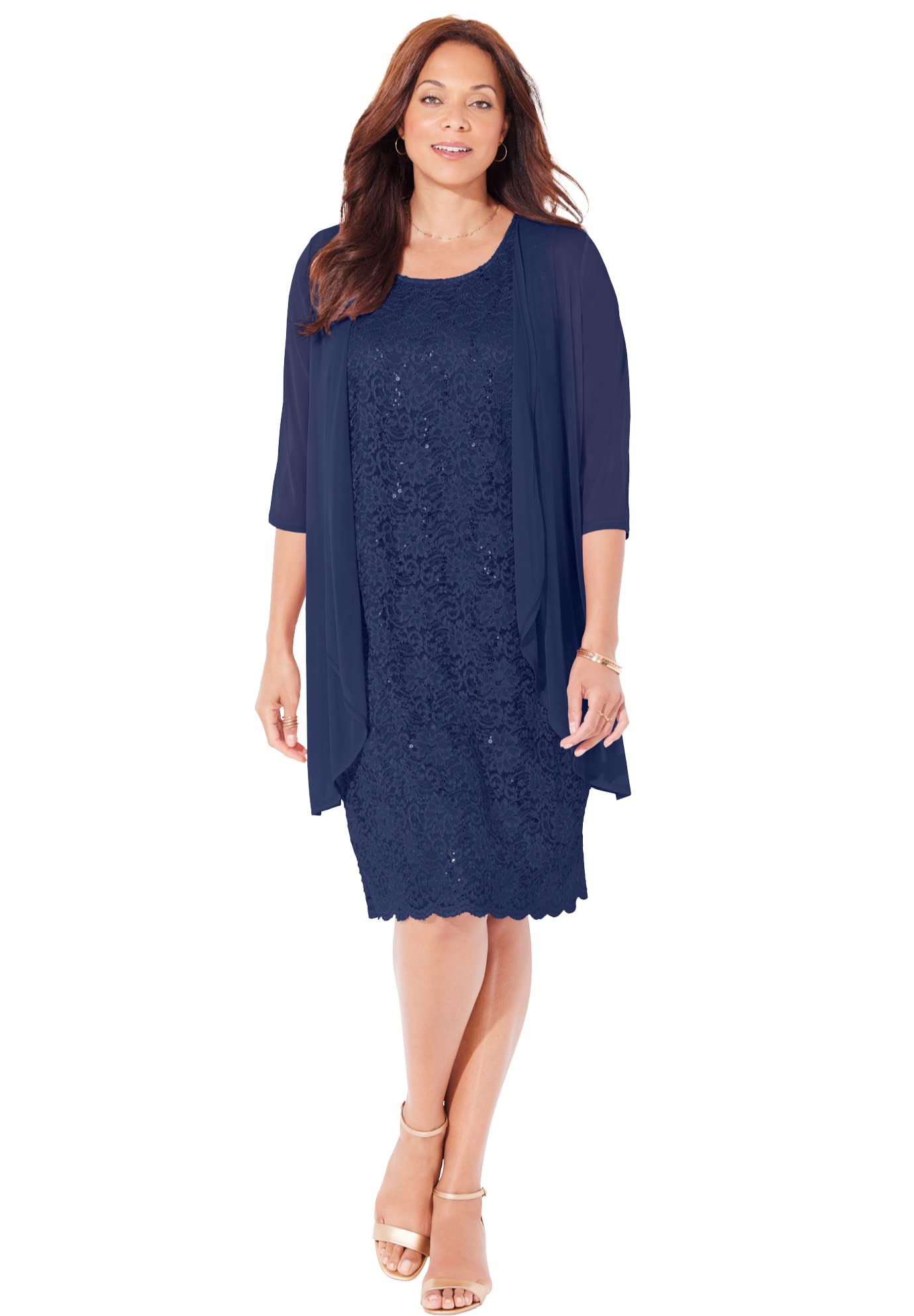 Sparkling Lace Jacket Dress for Women | Plus Size Petite Formal Attire | Perfect for Weddings, Parties & Special Occasions