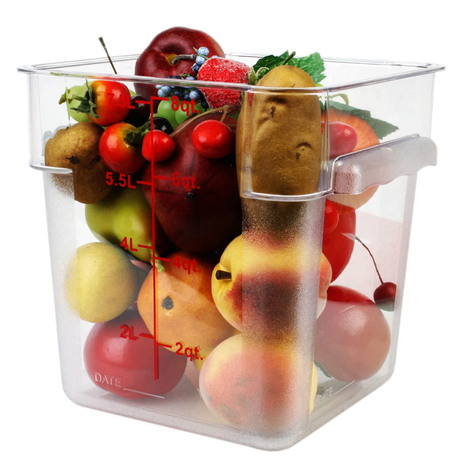 Tiger Chef 8 Quart Clear Commercial Grade Square Food Storage Containers with Red Lids - Durable Polycarbonate BPA-Free for Restaurant, Kitchen & Meal Prep Organization