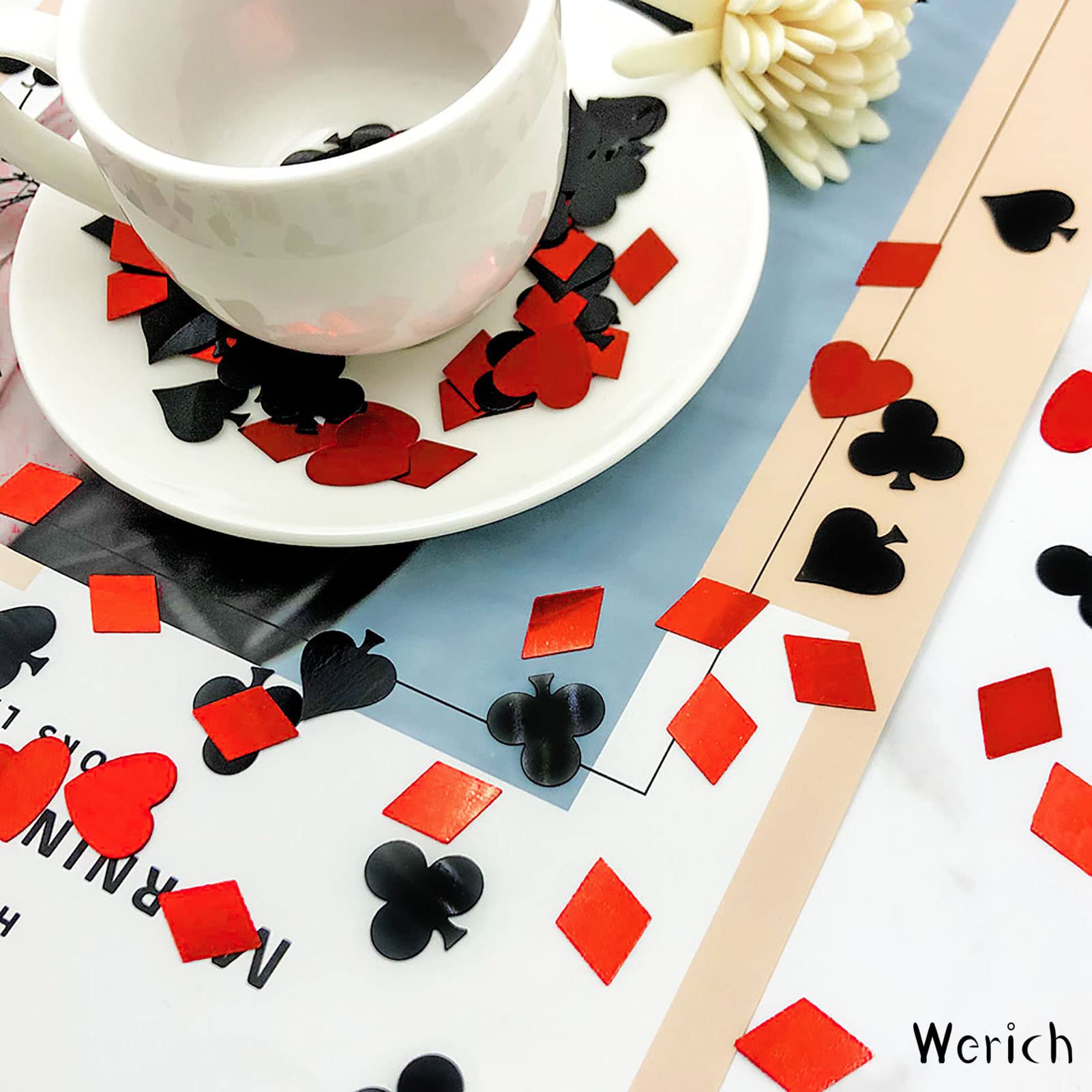 Werich Casino Poker Metallic Foil Confetti - 1000 Pieces for Night Club Parties, Casino Theme Events, Weddings, Birthdays, Baby Showers & Bridal Showers - Perfect for Table Scatter Decorations and Festival Party Supplies
