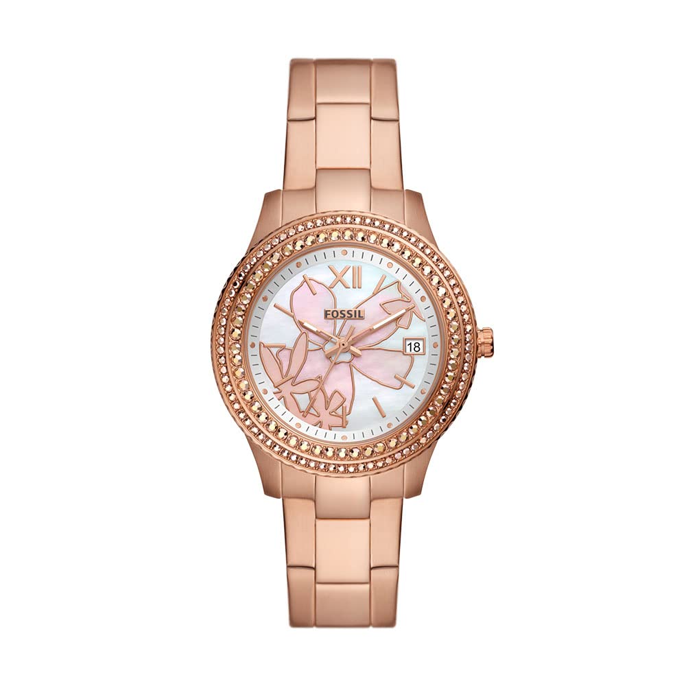 Fossil Women's Stella Stainless Steel Watch with Crystal Accents - Multifunction Quartz Analog Watch for Women, Perfect for Work, Date Night & Special Occasions