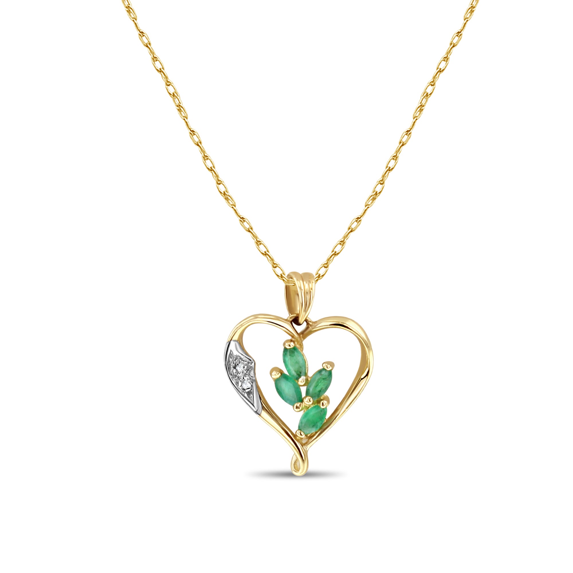 Exquisite Heart Shaped Pendant Necklace with Marquise Emerald Cluster Center Stone - Perfect for Valentine's Day Gifts, Anniversary Presents & Romantic Occasions