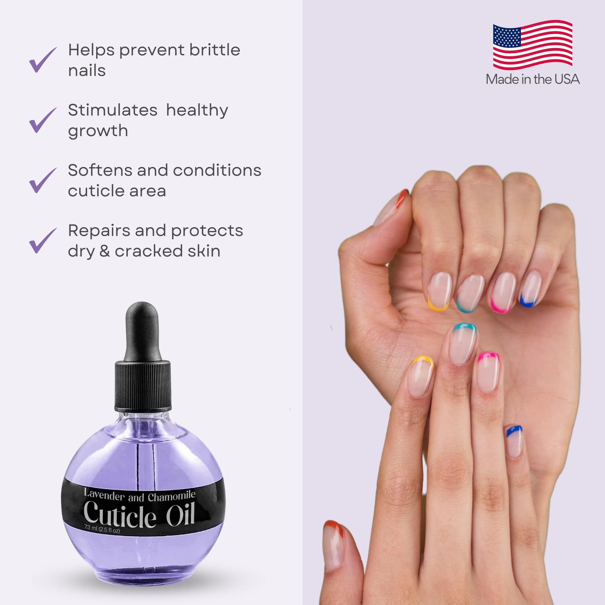 C CARE Cuticle Oil for Nails - Lavender & Chamomile Nail Oil - Moisturizing & Strengthening Treatment for Dry Brittle Nails & Cuticles - Includes Dropper & Brush - 2.5 oz Large Bottle - Perfect for Manicures, Pedicures & At-Home Nail Care