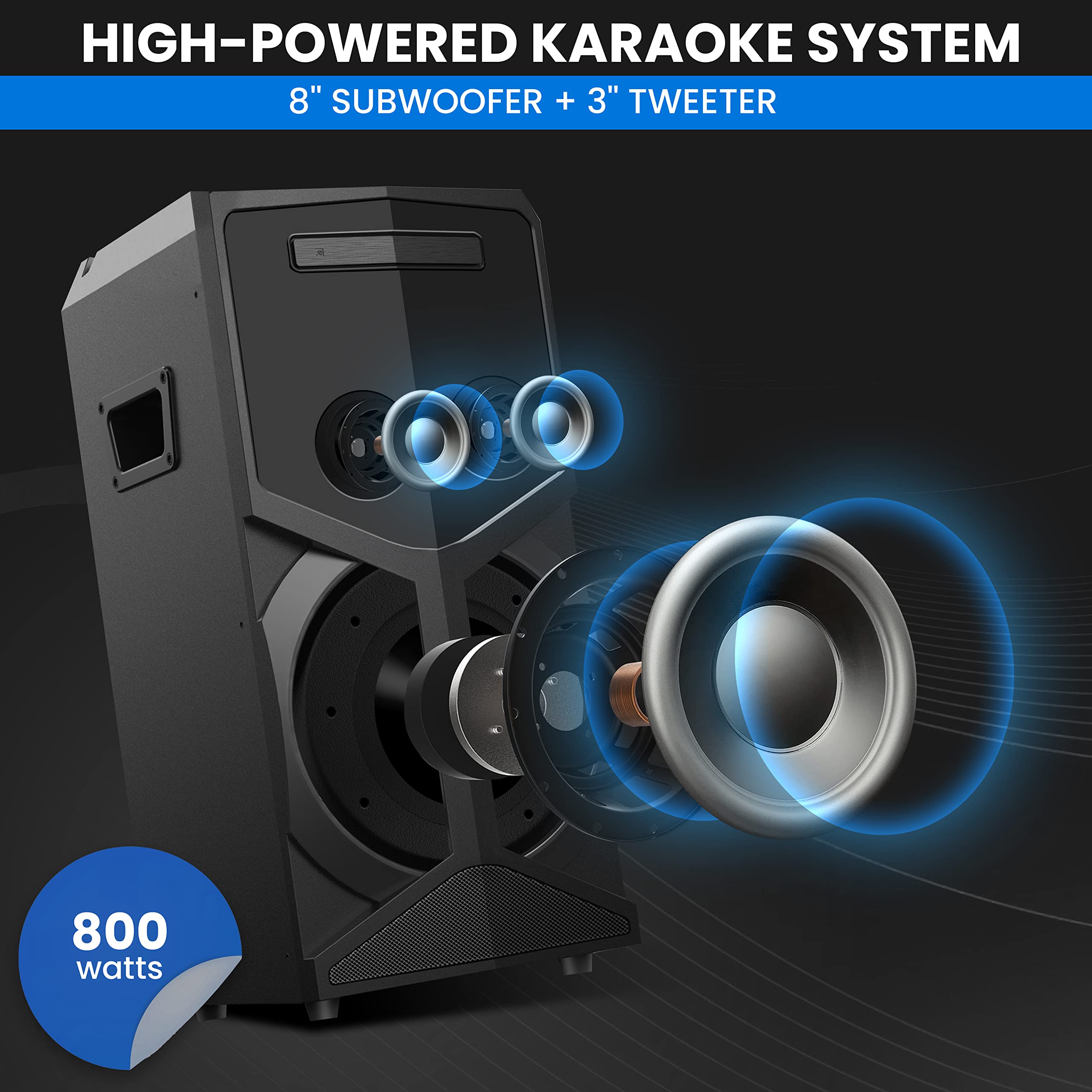 **Pyle 800W Bluetooth Karaoke PA Speaker System with DVD Player, 2 Wireless Mics, FM Radio, USB, LED Display & Remote - Perfect for Home Parties, Events & Outdoor Gatherings**