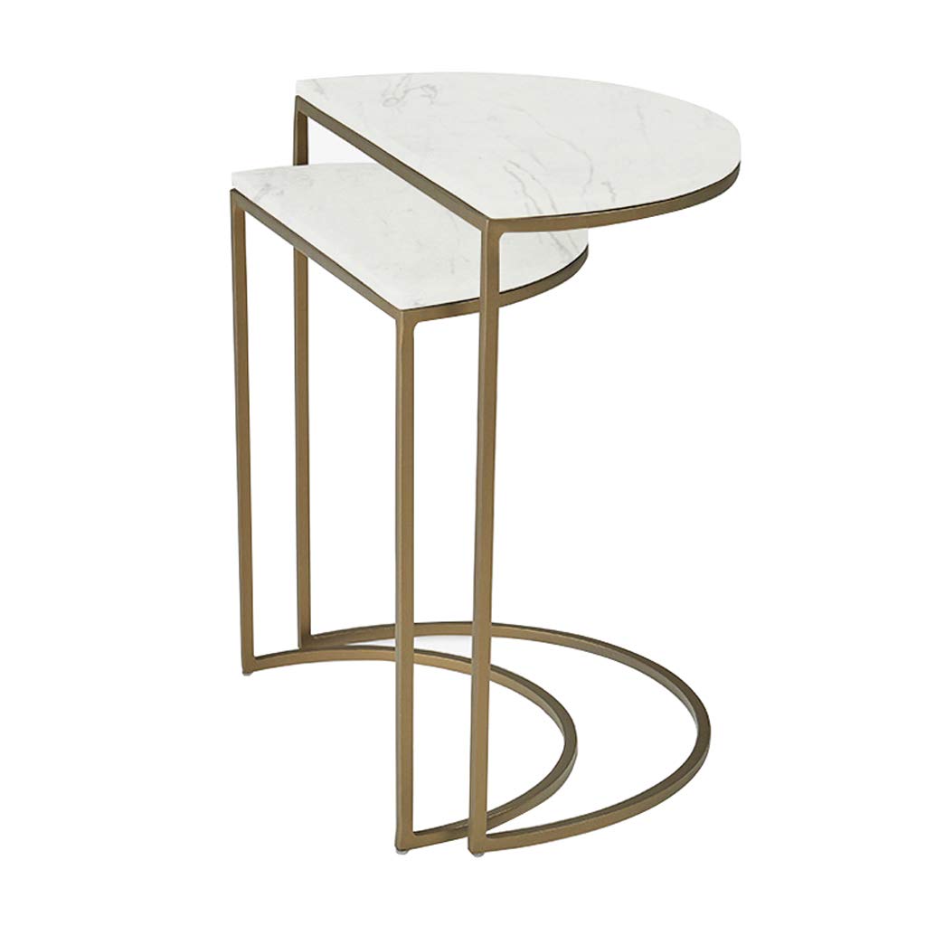 Set of 2 White Nesting Tables - Modern Marble Coffee Tables for Living Room, Scandinavian Side Tables & Sofa End Tables - Perfect for Dining, Coffee, Snacks or Reading (Home Decor & Small Space Solution)