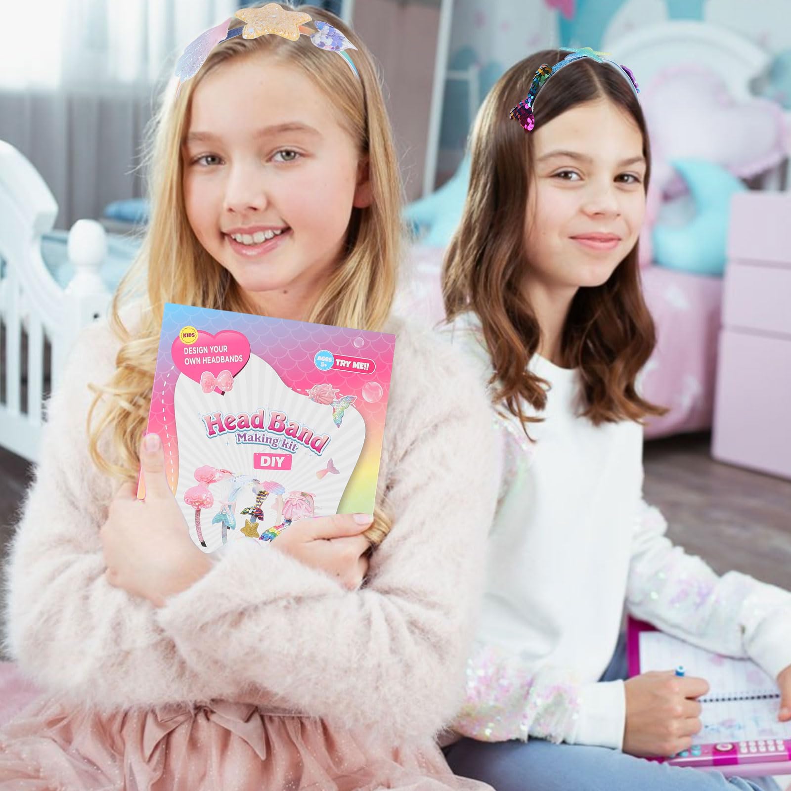 JOFONY DIY Headband Making Kit for Girls Ages 3-12 - 6-Piece Fashion Hair Accessories Arts and Crafts Set - Perfect for Birthday Gifts, Creative Play & Dress-Up Costume Parties