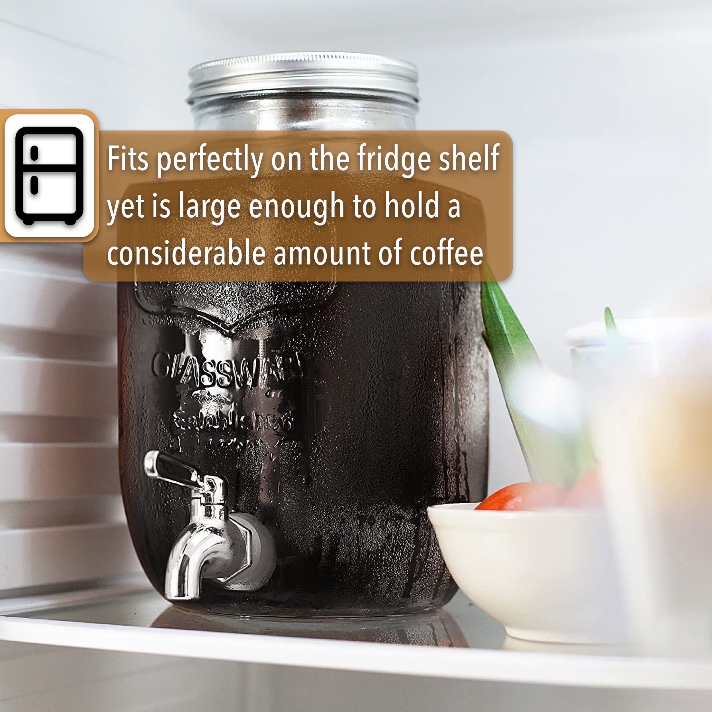 BTaT- 1 Gallon Cold Brew Coffee Maker & Iced Tea Maker - Glass Mason Jar Beverage Dispenser with Spigot - Perfect for Home, Office, and Outdoor Use