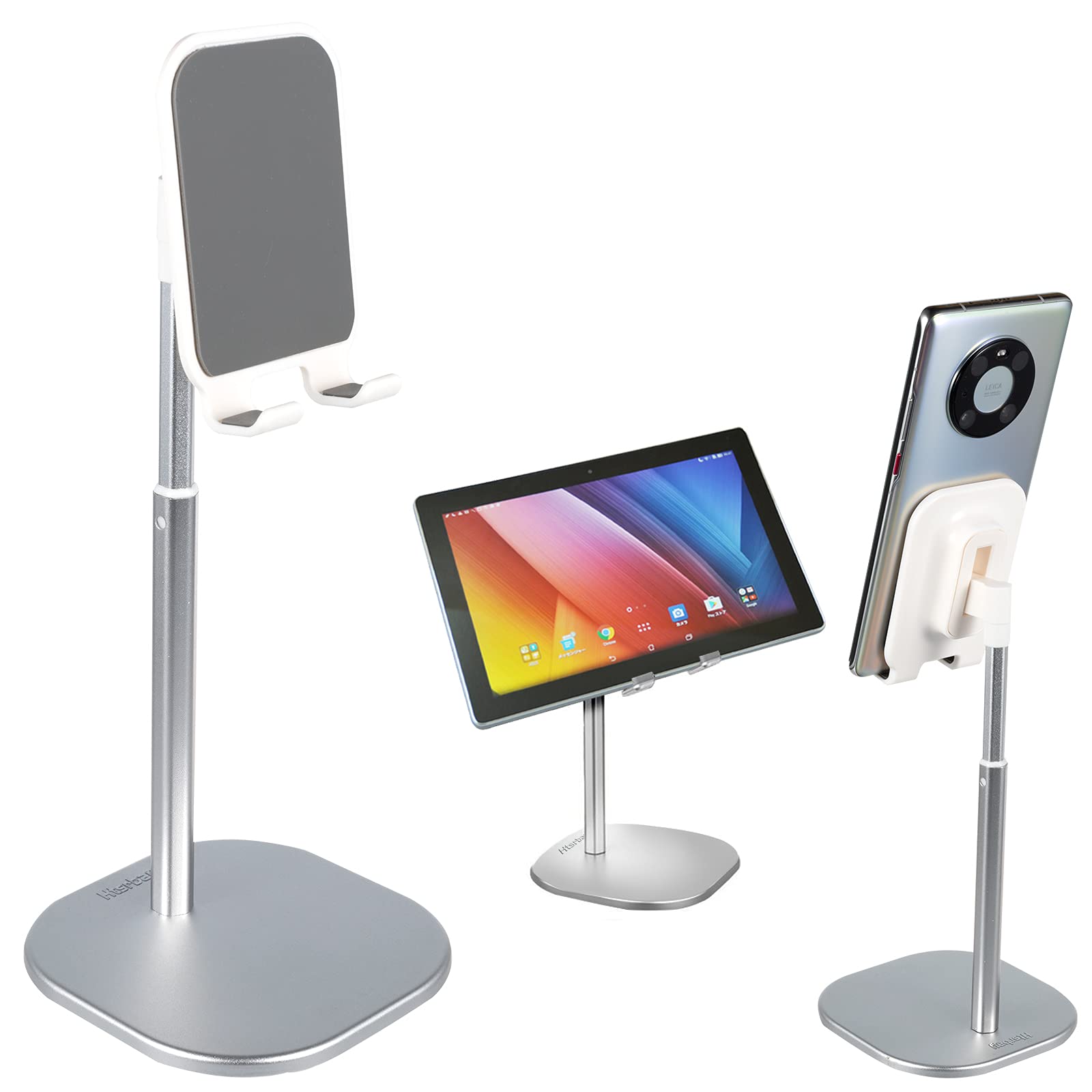 Adjustable Phone Stand Holder for Desk - Compatible with iPhone, iPad, Android Smartphones & Nintendo Switch (4-10 Inch Devices) | Perfect for Video Calls, Gaming & Hands-Free Viewing | Silver