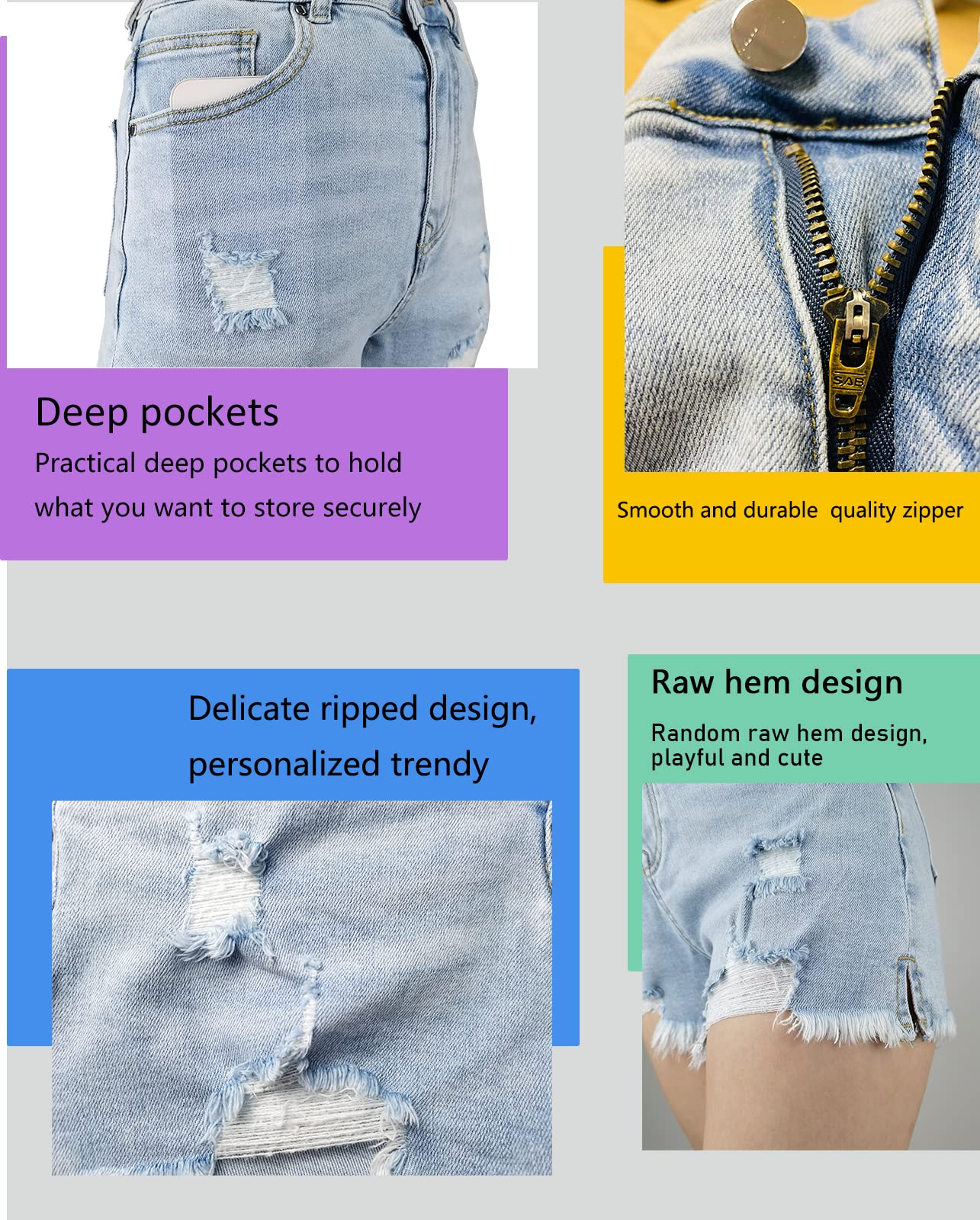 Women's High Waisted Ripped Denim Shorts - Distressed Jean Shorts for Summer | Casual Outfit, Beach Vacation & Street Style Fashion