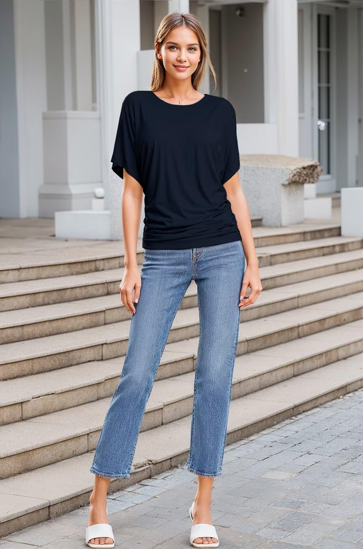 Hybrid & Company Women's Super Comfy Boat Neck Dolman Top Shirt - Soft Casual Blouse for Everyday Wear, Work & Weekend Outfits