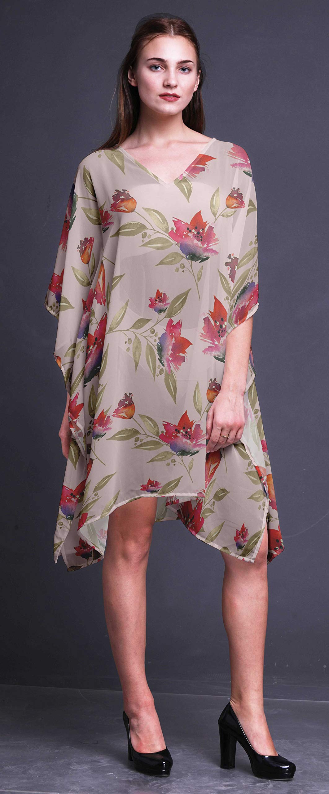 Bimba Women's Short Caftan Midi Dress - Beach Cover Up, Swimwear Dress, Summer Boho Kaftan for Pool, Vacation & Resort Wear