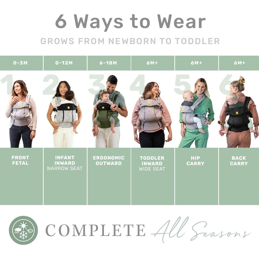 LÍLLÉbaby Complete All Seasons Ergonomic 6-in-1 Baby Carrier for Newborn to Toddler (7-45 lbs) - 360° Adjustable, Multi-Position, Lumbar Support - Inward & Outward Facing - Pebble Grey - Perfect for Hands-Free Parenting, Shopping & Outdoor Adventures