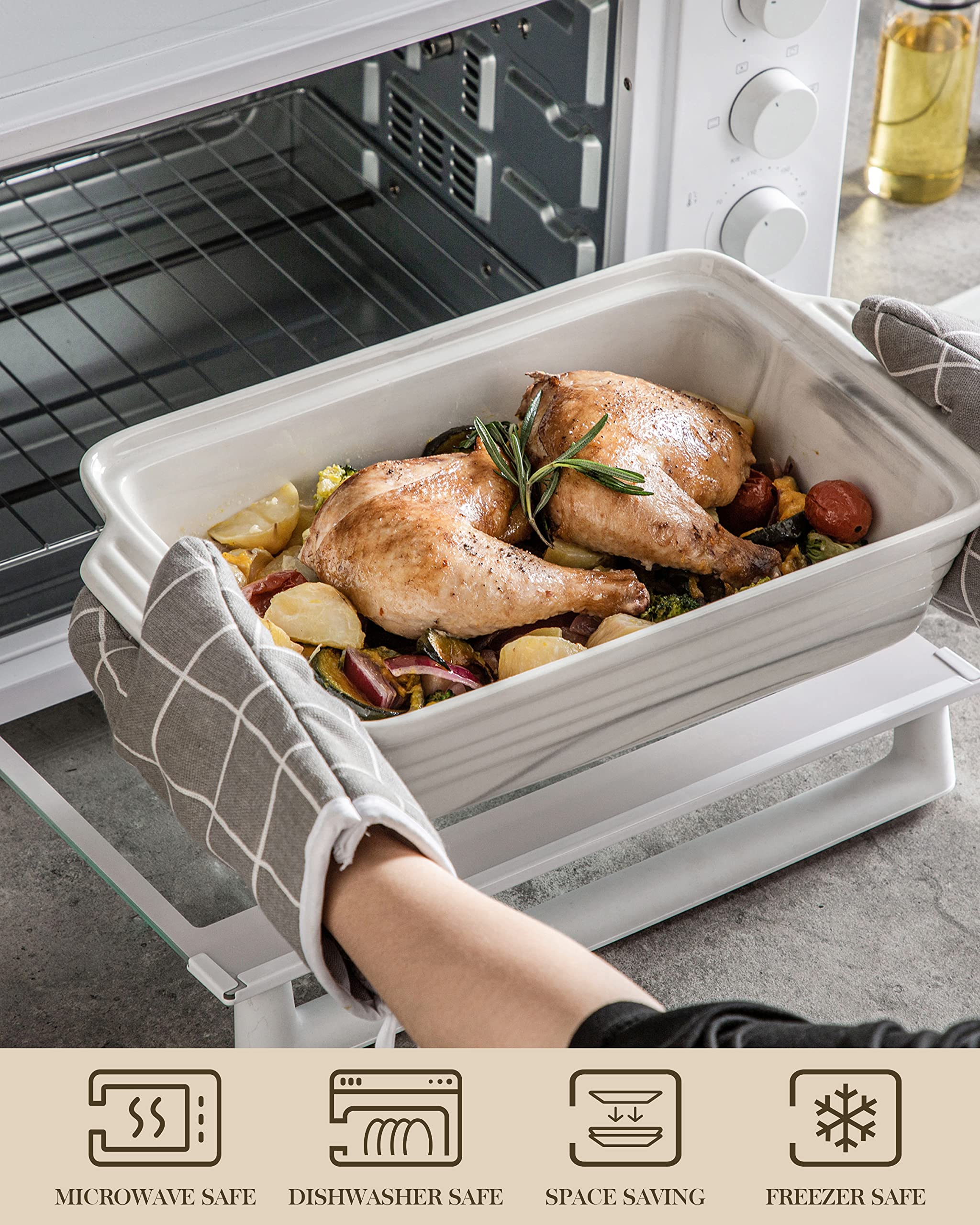 MALACASA 4.4 Quart Ceramic Casserole Dish with Lid - 13x9 Inch Large Baking Pan for Lasagna, Oven, Microwave & Dishwasher Safe - Perfect for Family Dinners, Holiday Cooking & Meal Prep (BAKE-GREY Series)