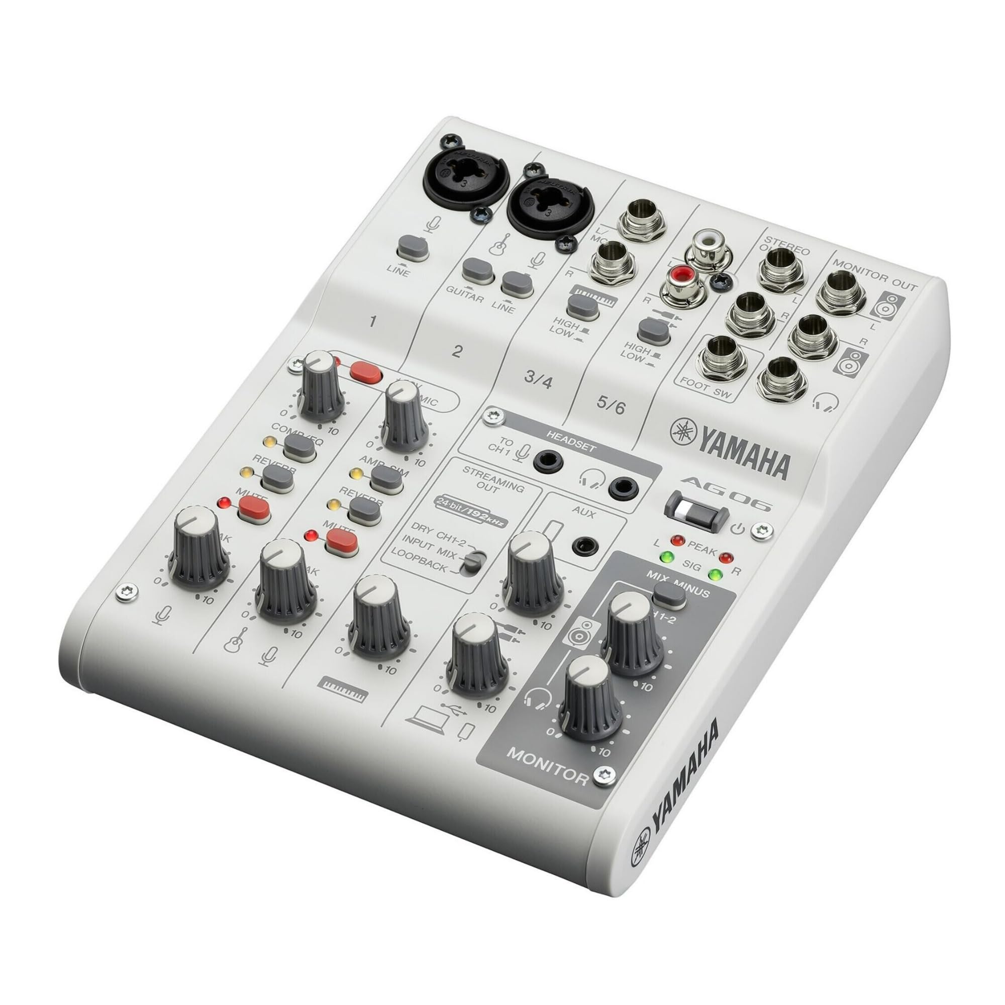 Yamaha AG06MK2 W White 6-Channel USB Audio Interface & Mixer with Loopback for Live Streaming - Includes Steinberg Software Suite - Perfect for Podcasting, Gaming & Music Production