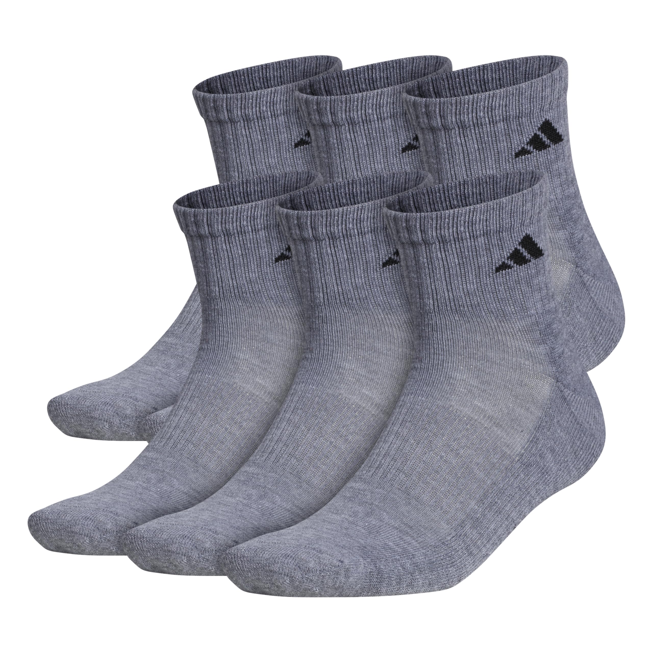 adidas Men's Athletic Cushioned Quarter Socks with Arch Compression - 6 Pairs Pack for Running, Gym & Sports - Breathable Comfort Socks for Workout & Daily Wear