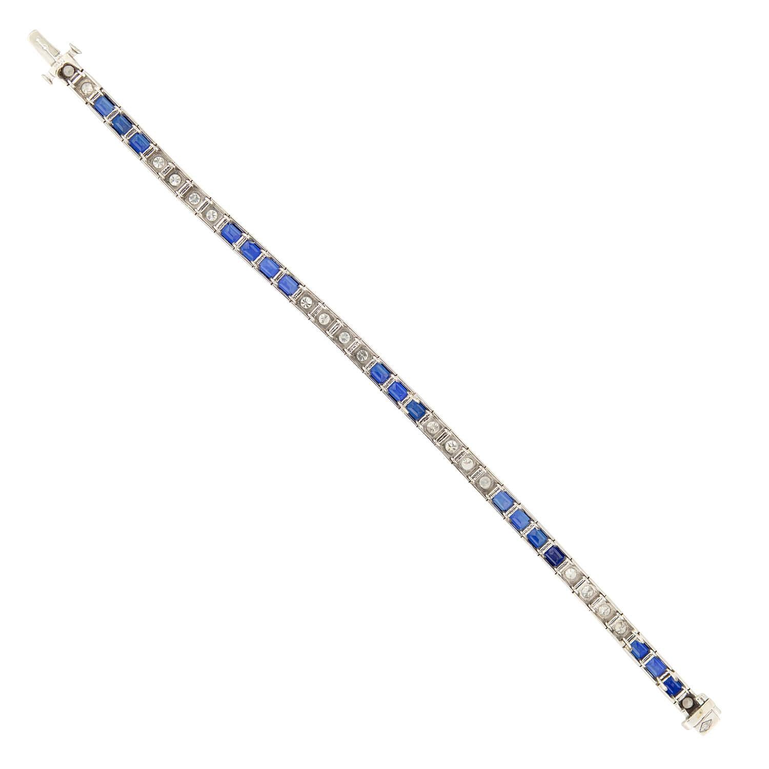14K Gold Art Deco Sapphire and Diamond Tennis Bracelet for Women - Elegant Jewelry Gift for Weddings, Anniversaries & Special Occasions